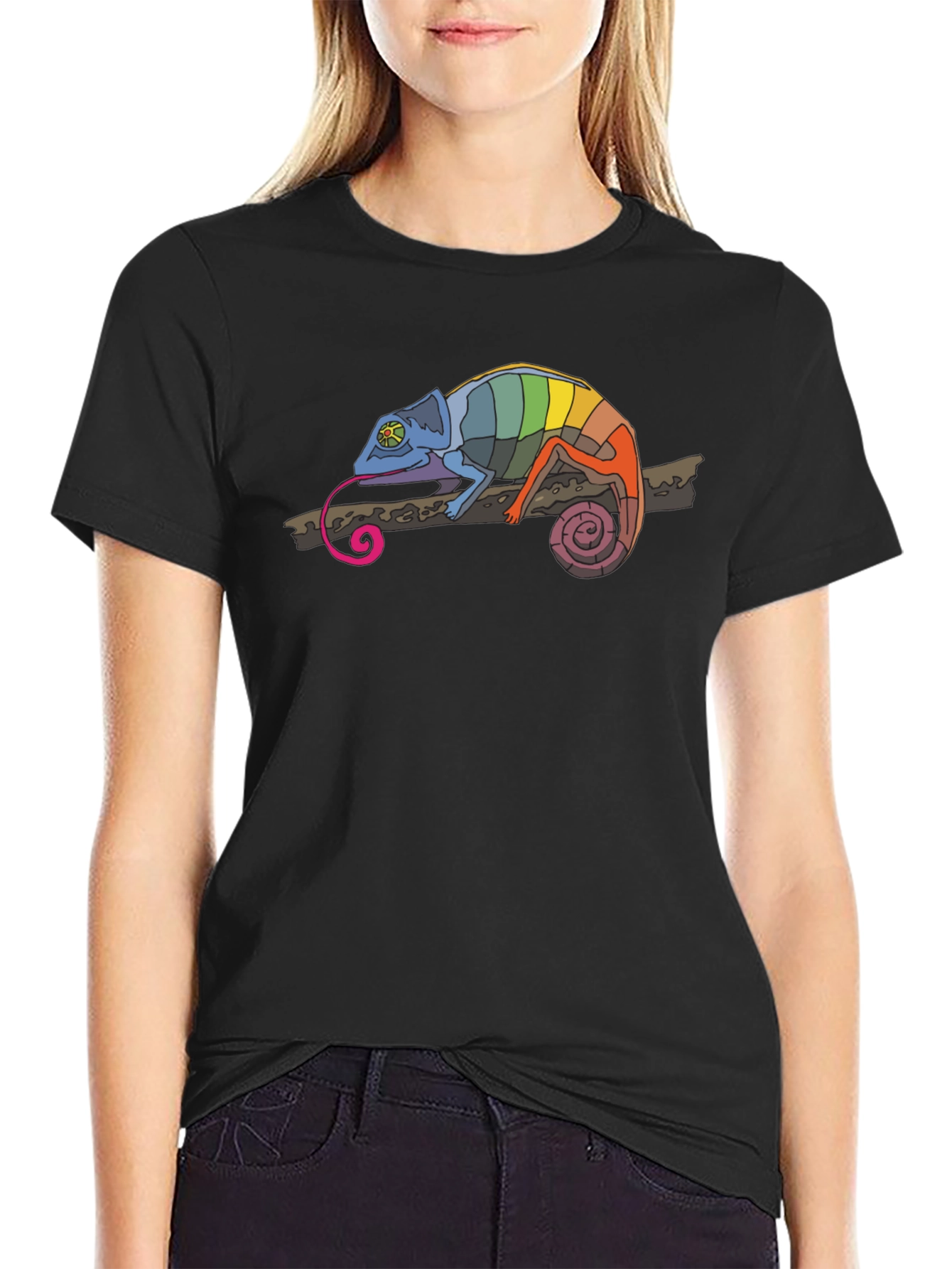 Rainbow Chameleon Black T-Shirt