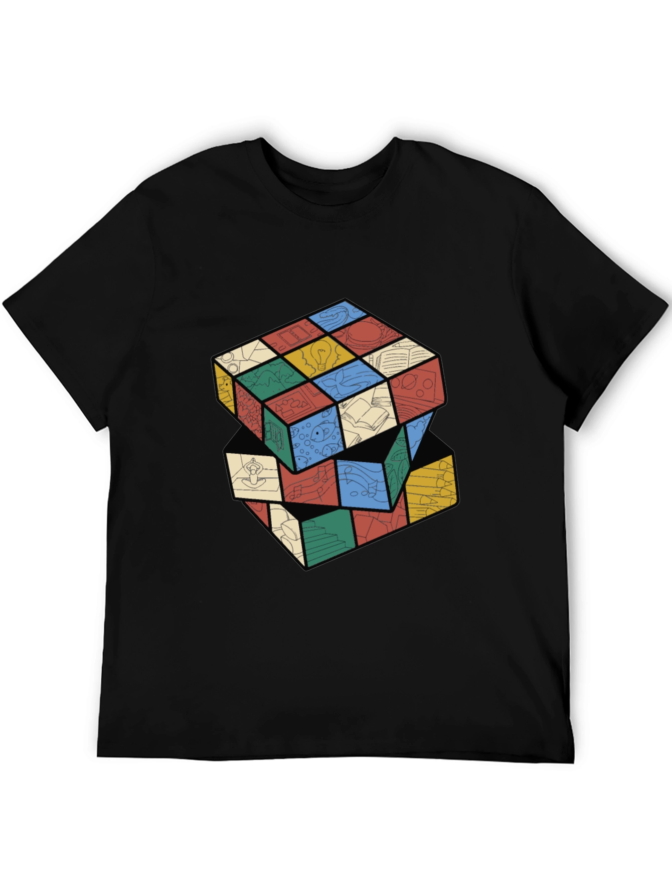 Artistic Rubiks Cube Design Black T-Shirt