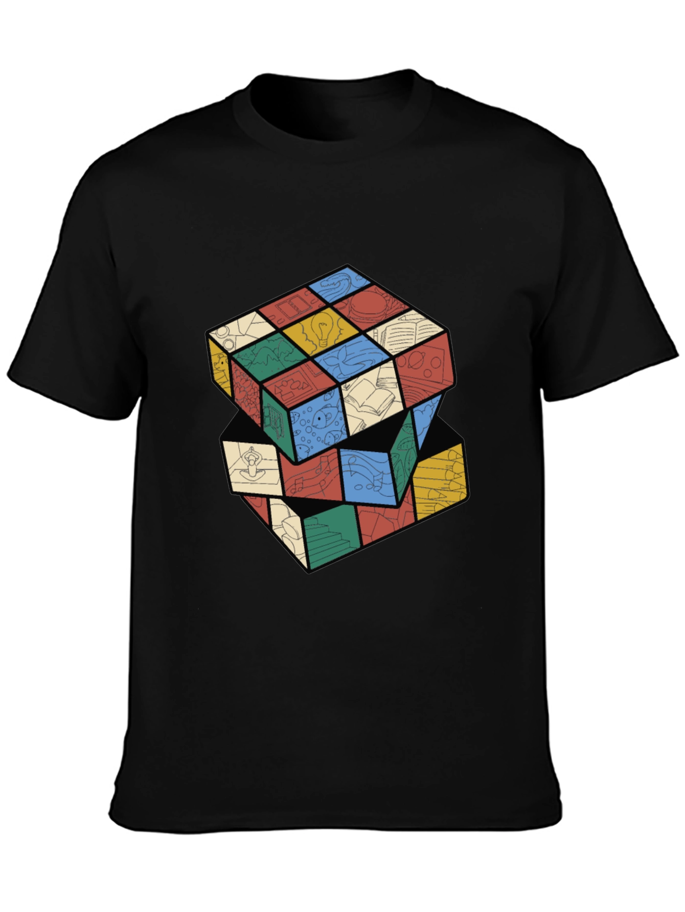 Artistic Rubiks Cube Design Black T-Shirt