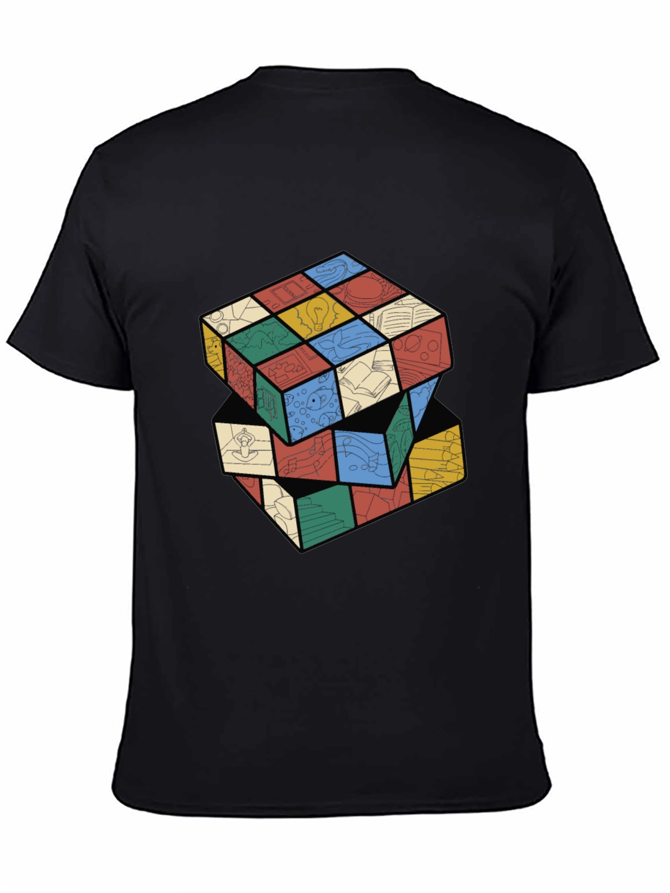Artistic Rubiks Cube Design Black T-Shirt
