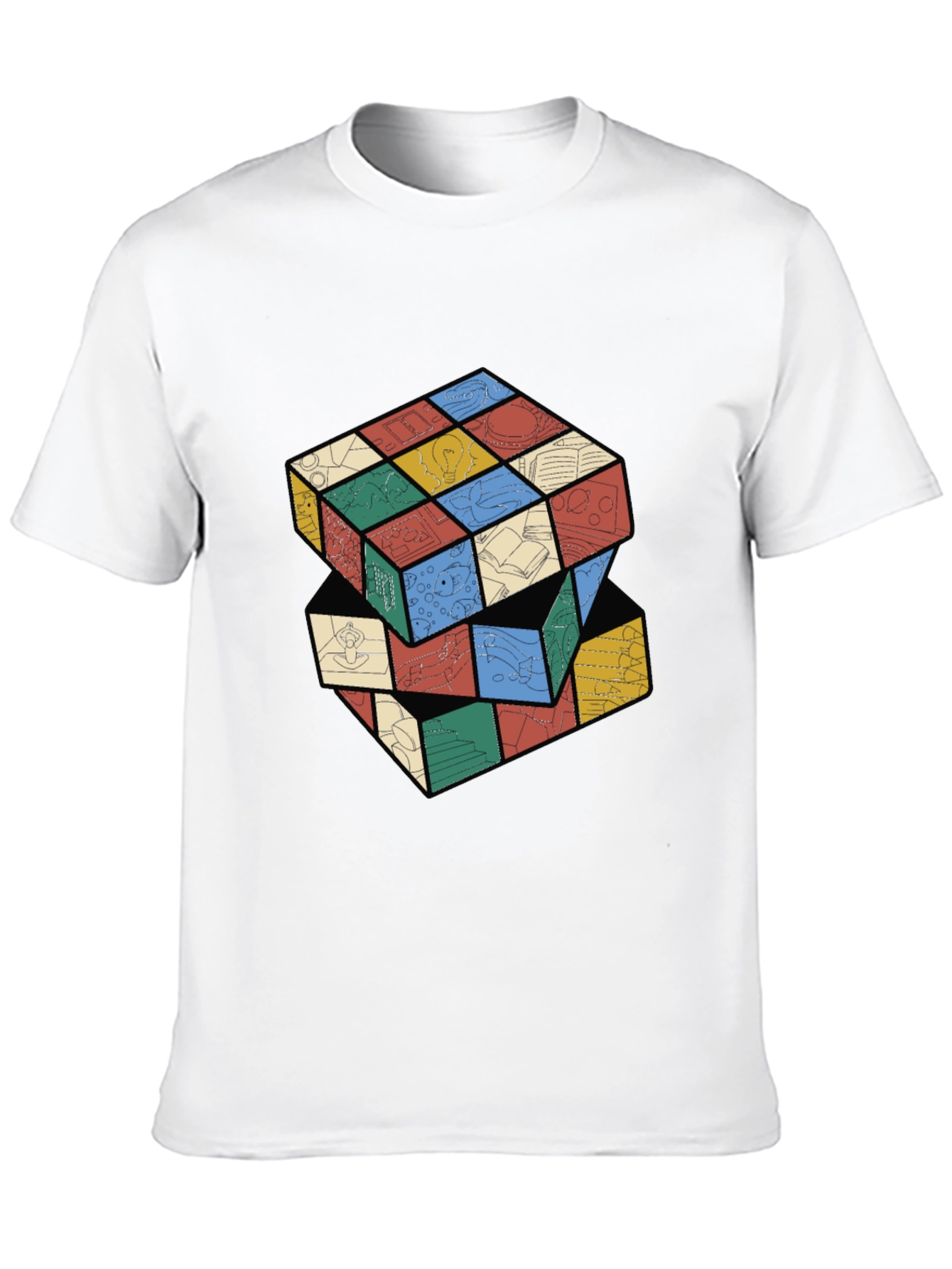 Artistic Rubiks Cube Design Black T-Shirt