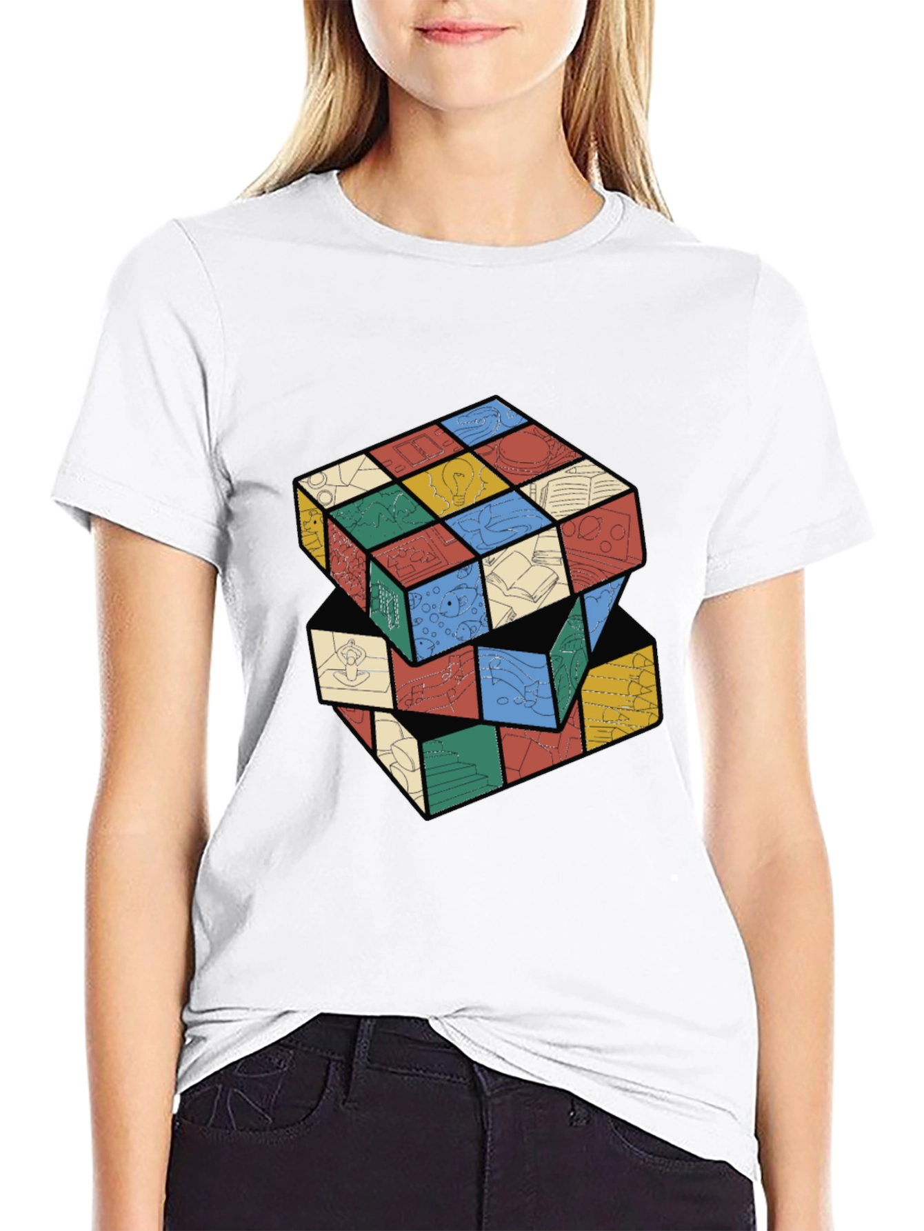 Artistic Rubiks Cube Design Black T-Shirt