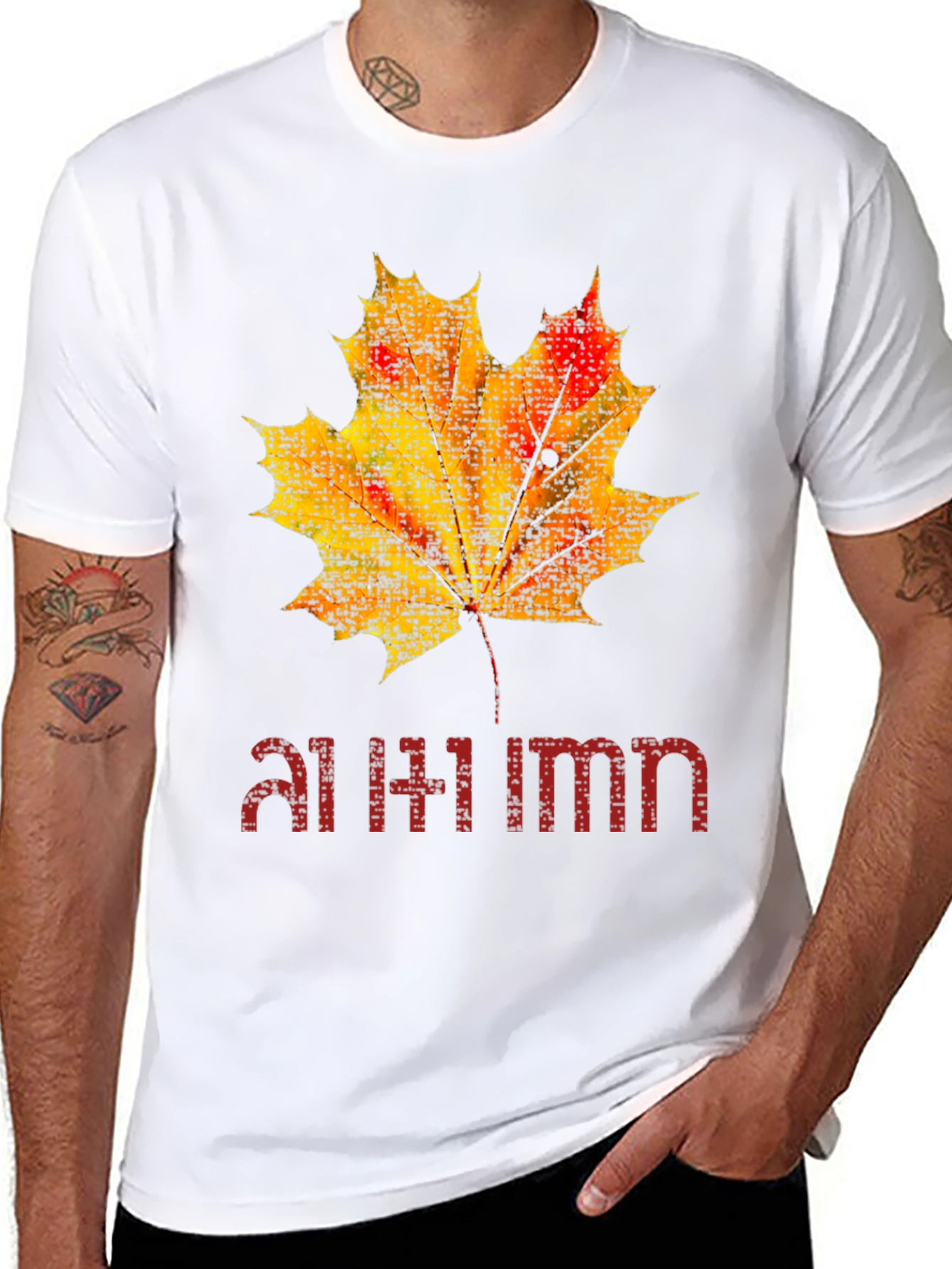 Autumn Maple Leaf Graphic Black T-Shirt