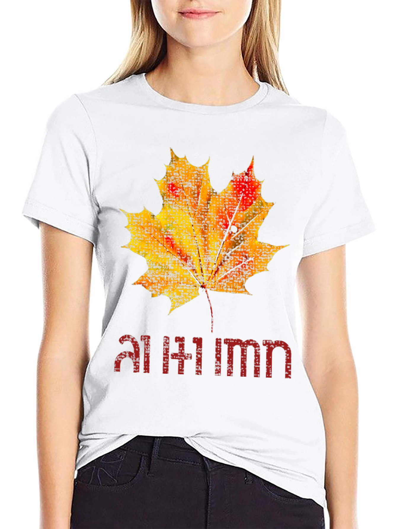 Autumn Maple Leaf Graphic Black T-Shirt