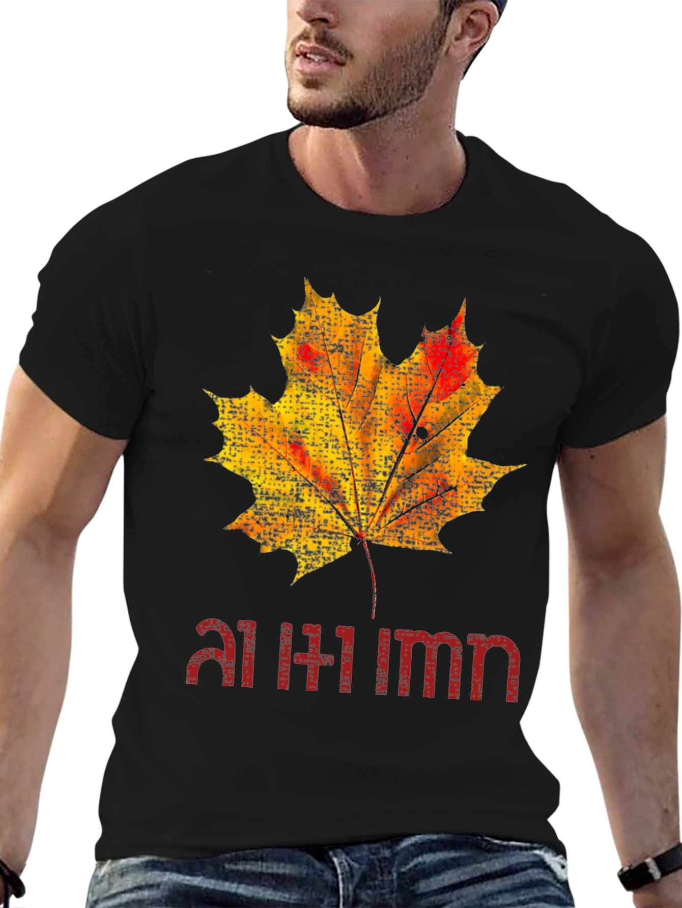 Autumn Maple Leaf Graphic Black T-Shirt