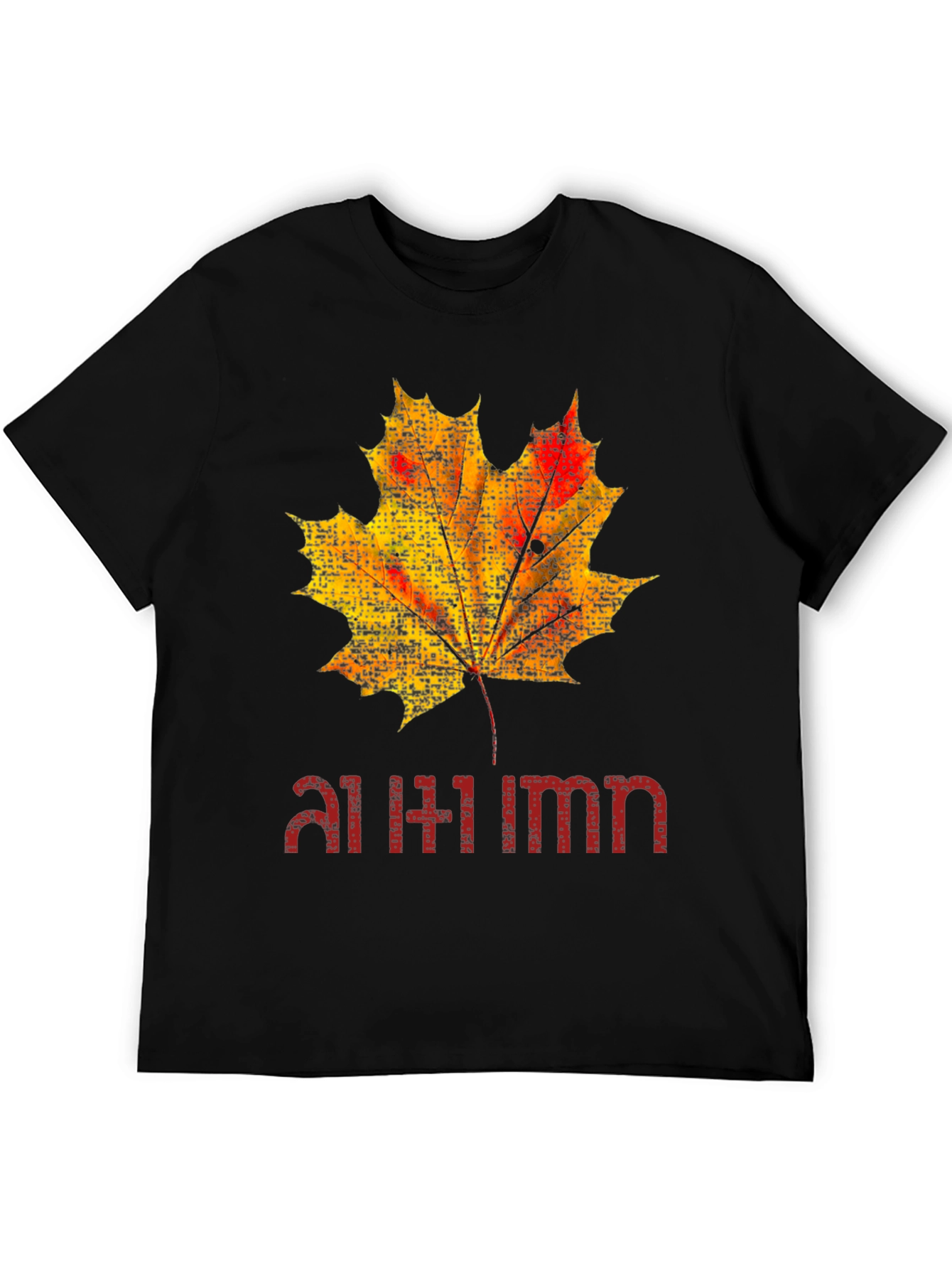 Autumn Maple Leaf Graphic Black T-Shirt