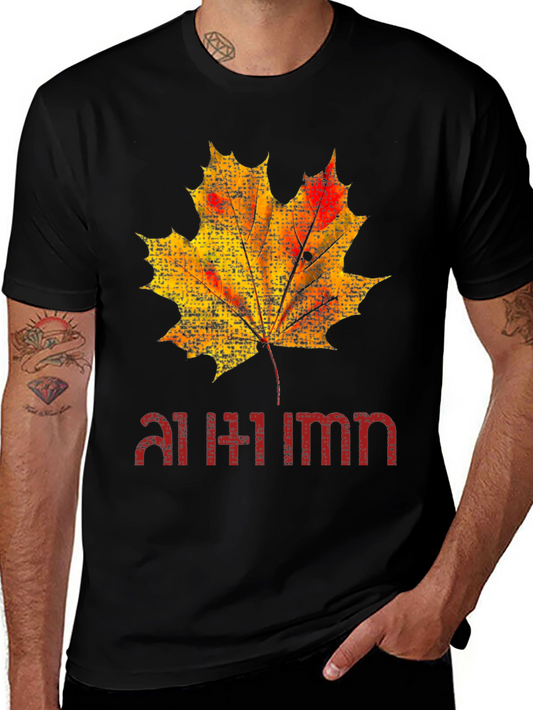 Autumn Maple Leaf Graphic Black T-Shirt