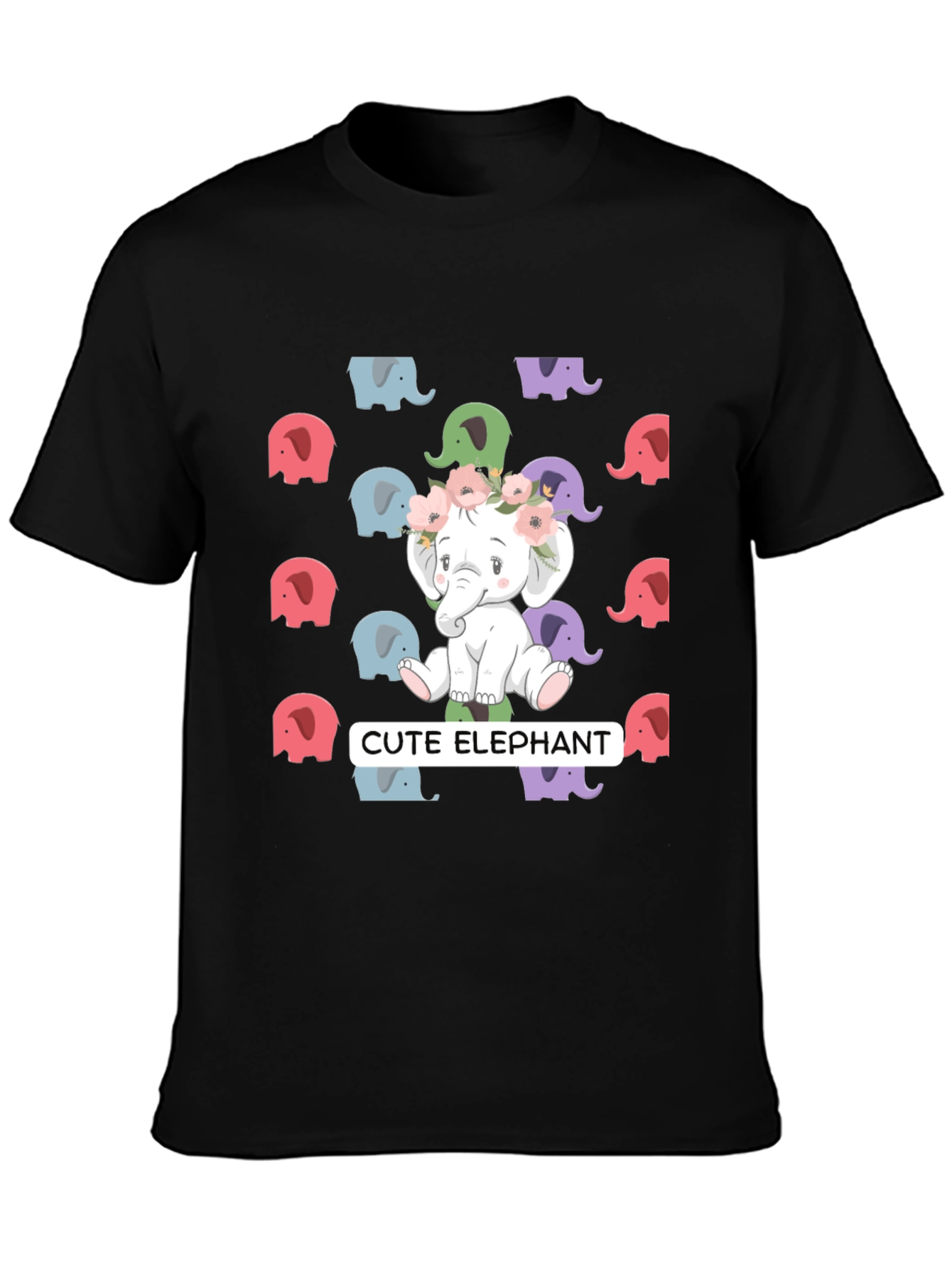 Cute Elephant Graphic Tee - Unisex Black T-Shirt