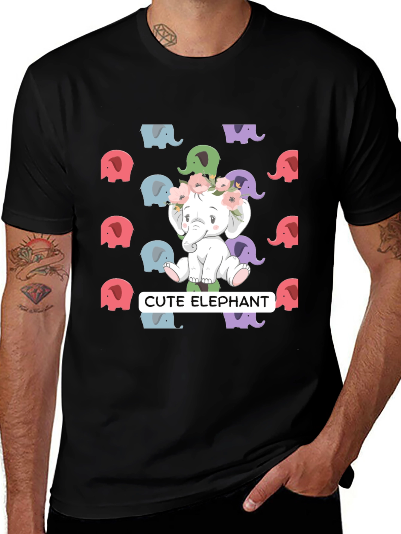 Cute Elephant Graphic Tee - Unisex Black T-Shirt