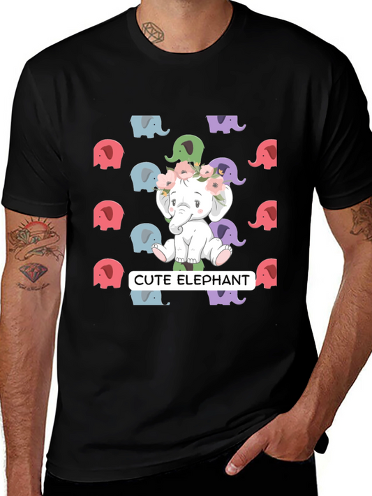 Cute Elephant Graphic Tee - Unisex Black T-Shirt