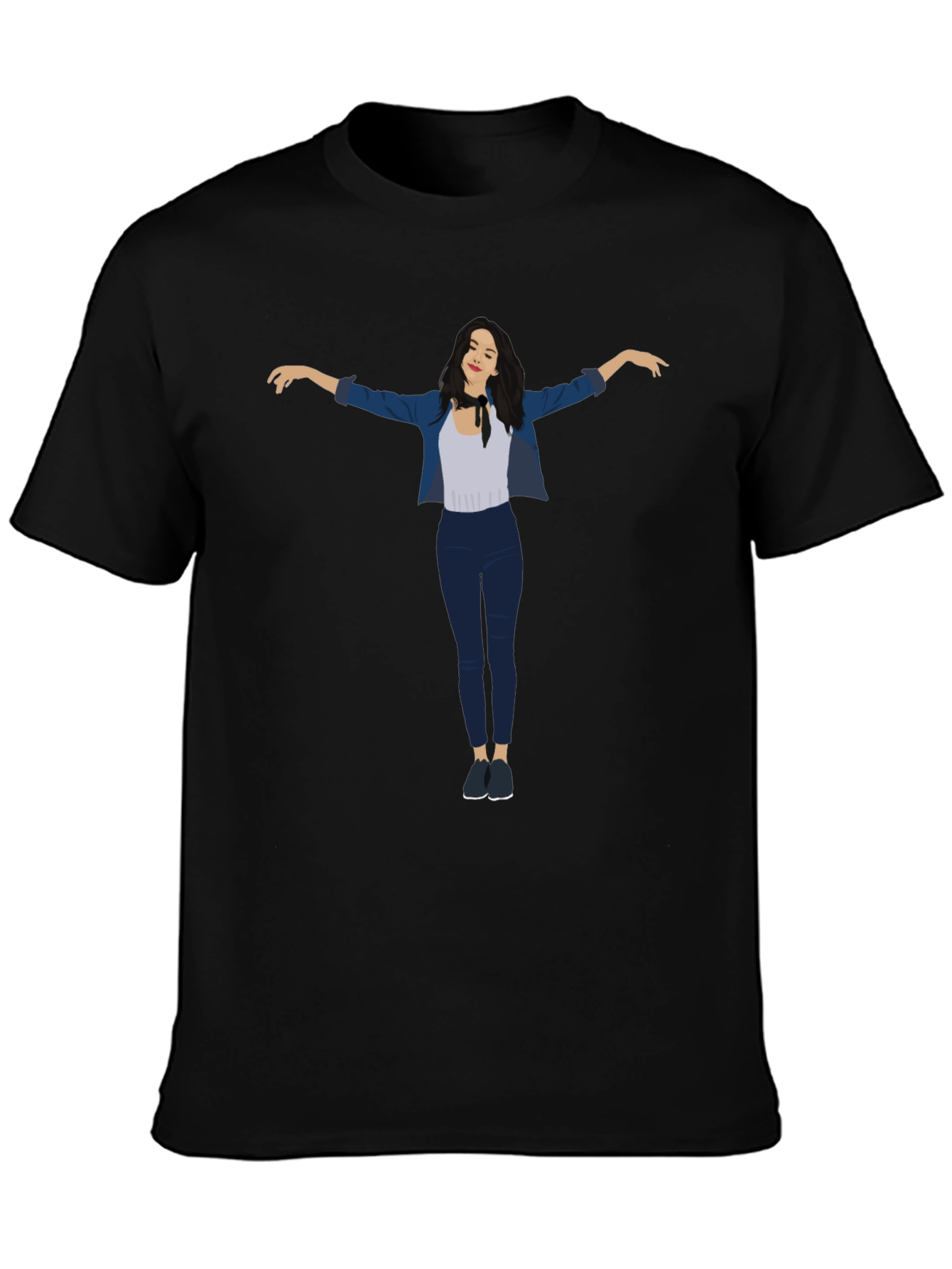 Stylish Black Graphic Tee - Fashion Illustration Print