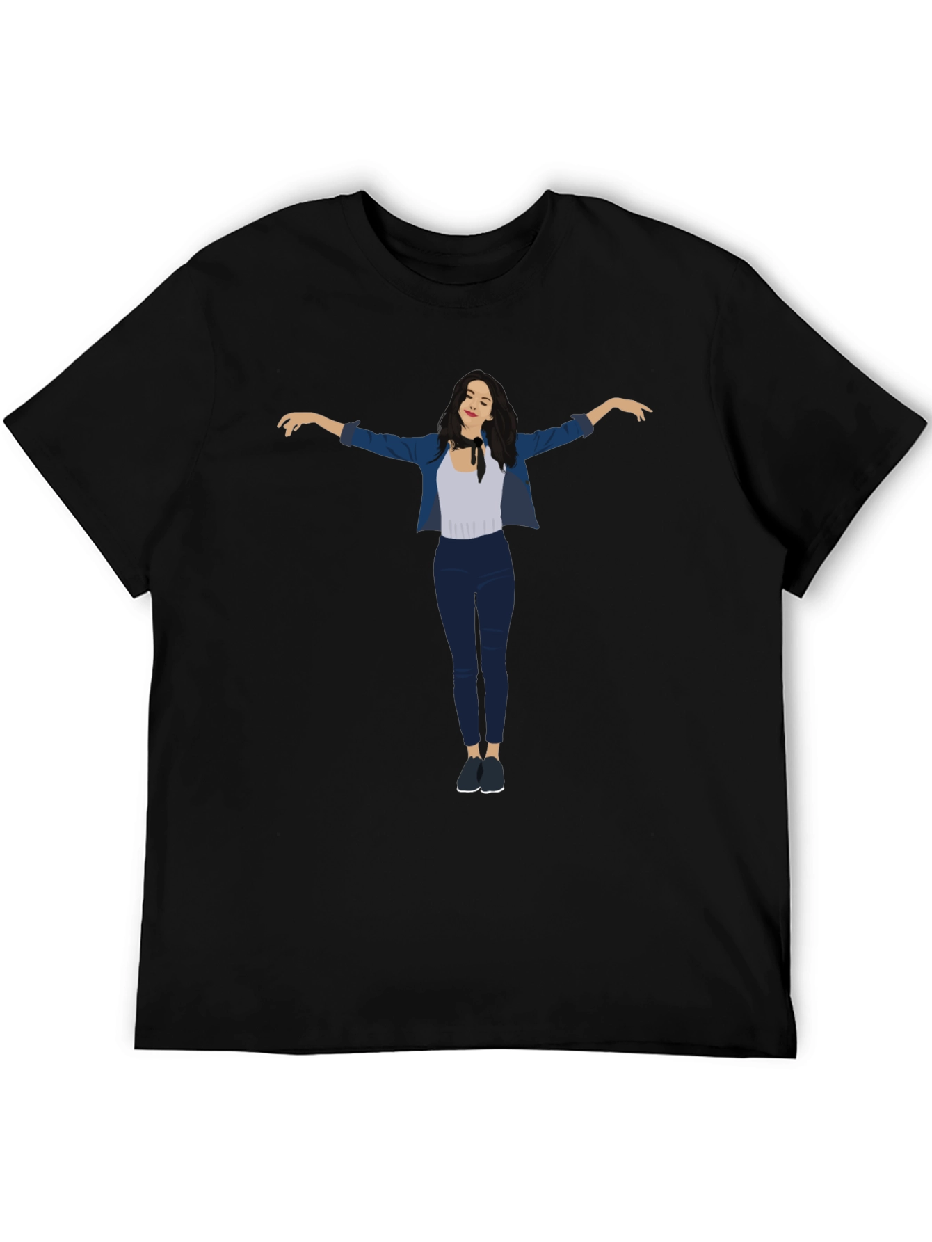 Stylish Black Graphic Tee - Fashion Illustration Print