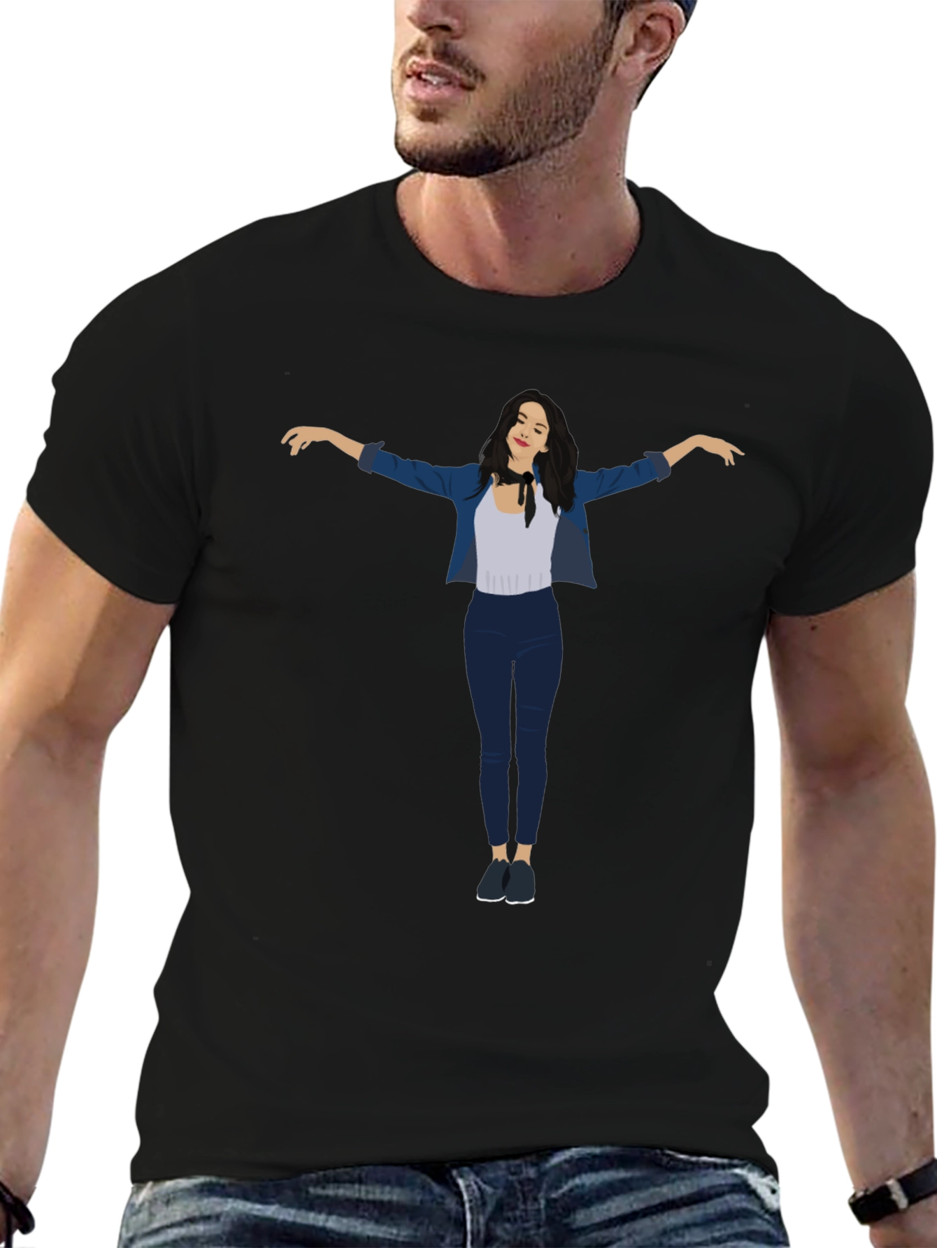 Stylish Black Graphic Tee - Fashion Illustration Print