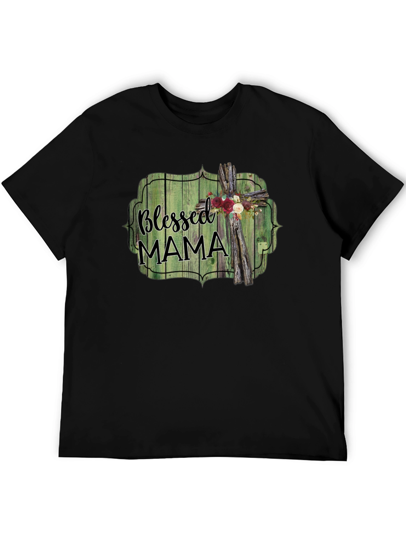 Blessed Mama T-Shirt - Rustic Cross Design