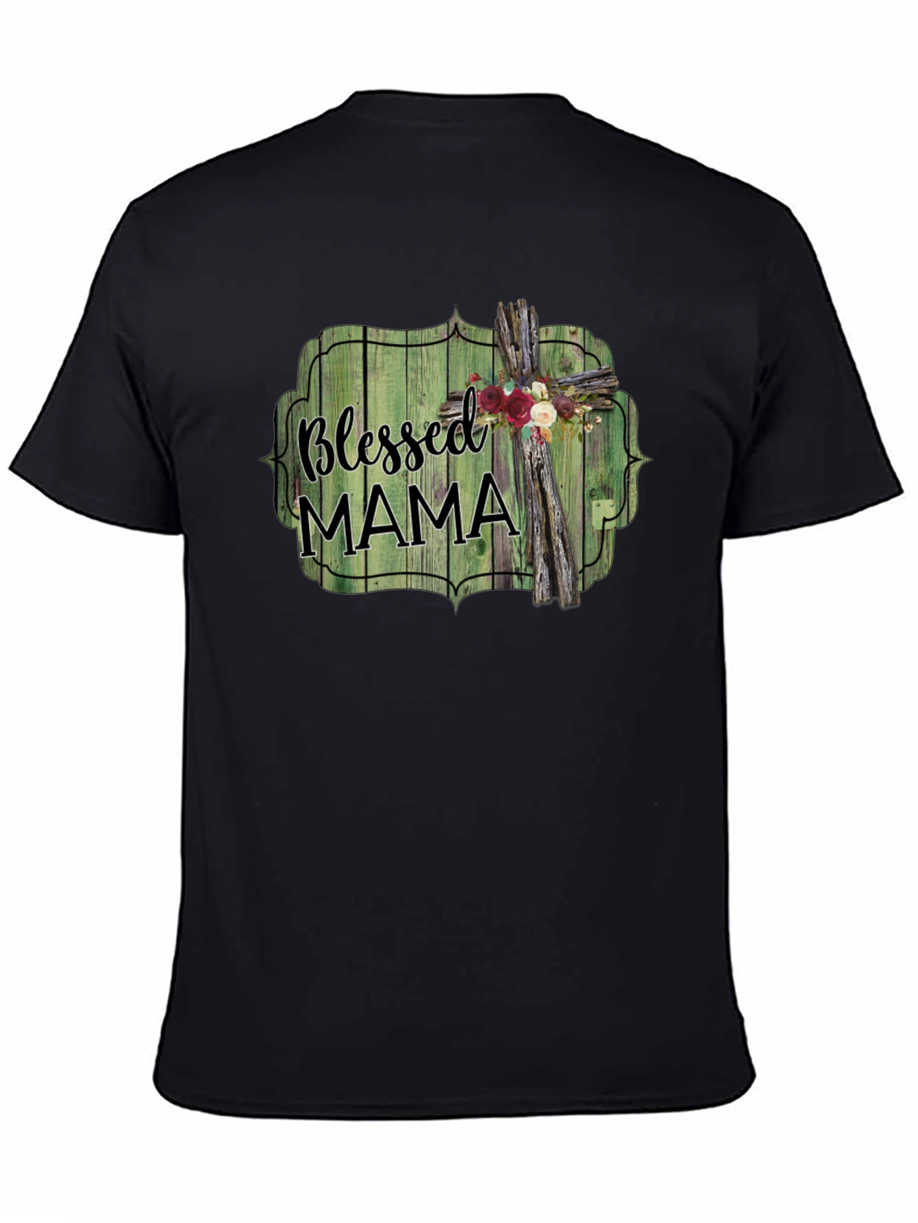 Blessed Mama T-Shirt - Rustic Cross Design