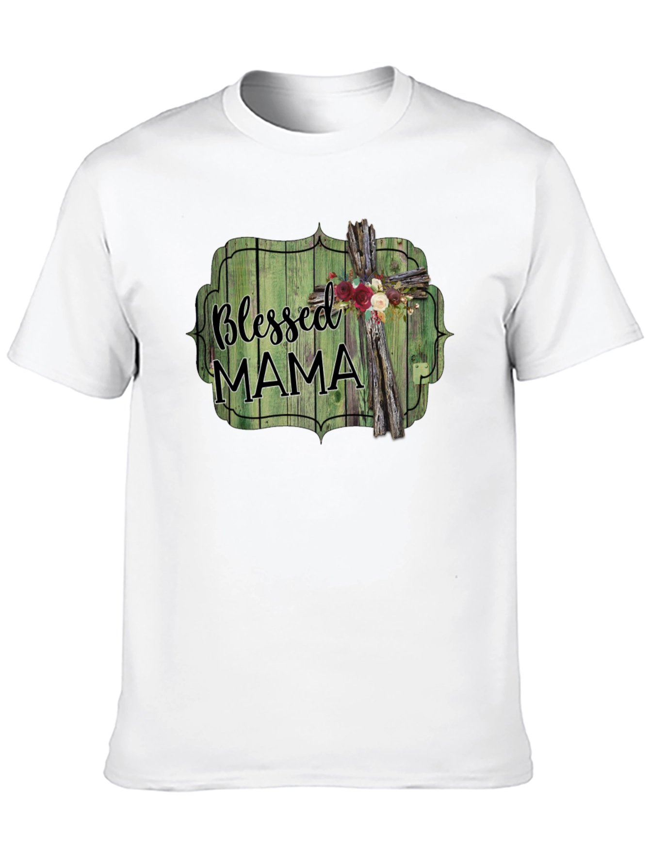 Blessed Mama T-Shirt - Rustic Cross Design