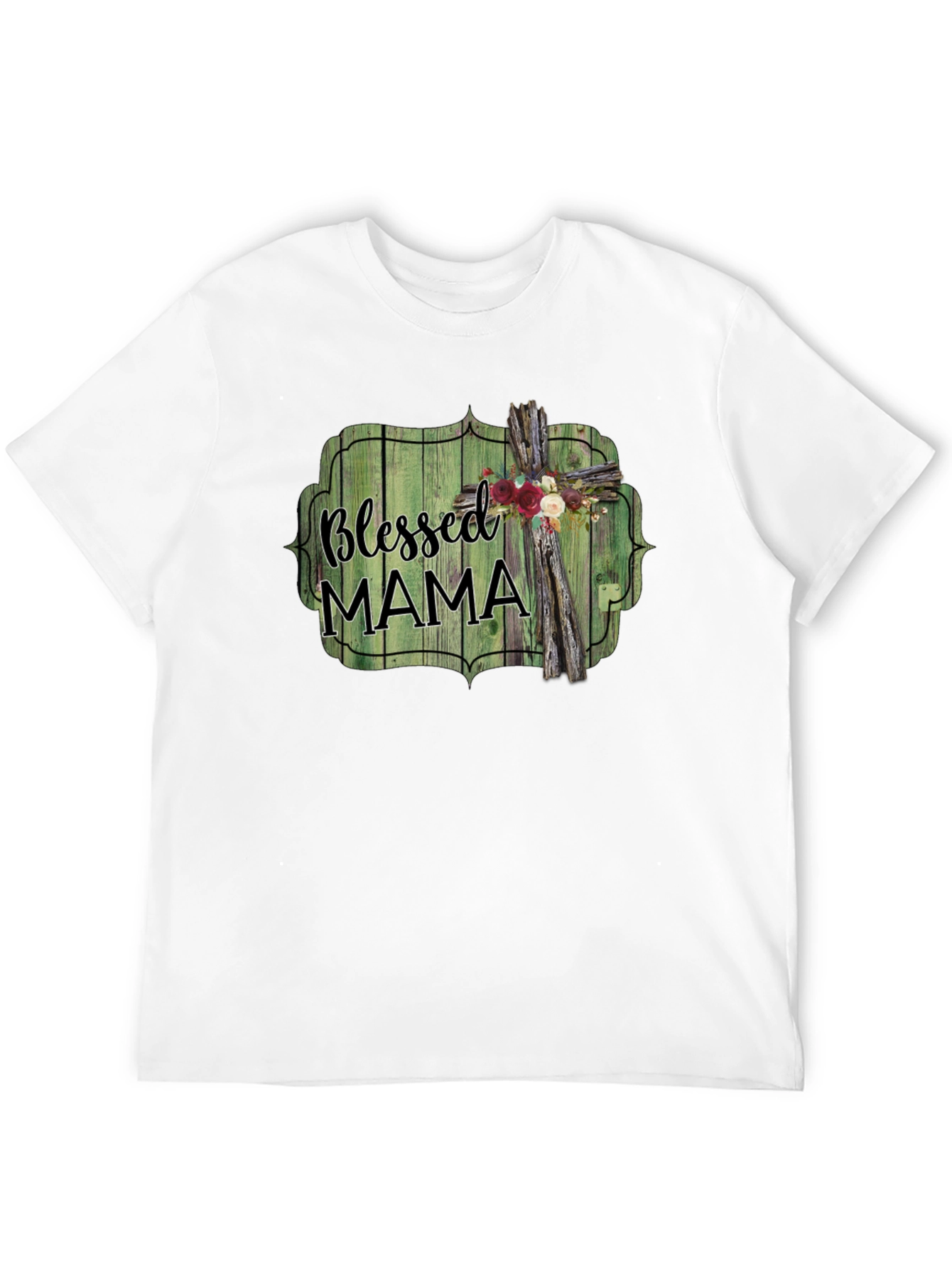Blessed Mama T-Shirt - Rustic Cross Design