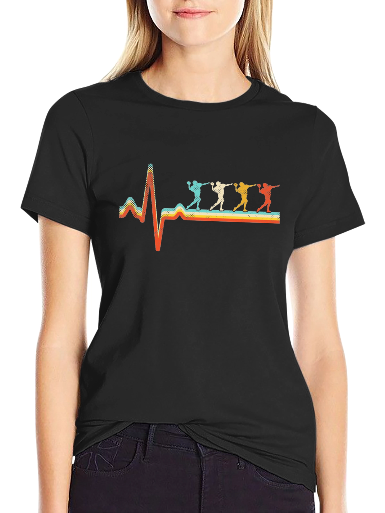 Retro Heartbeat Throwing Sport Black T-Shirt