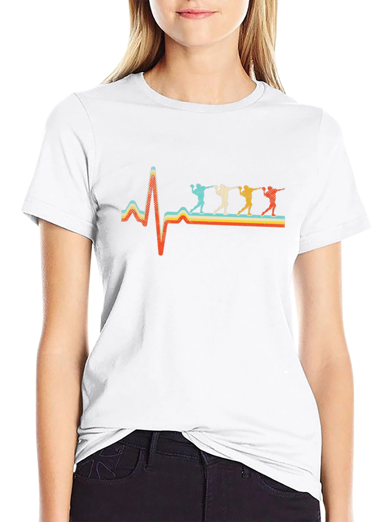 Retro Heartbeat Throwing Sport Black T-Shirt