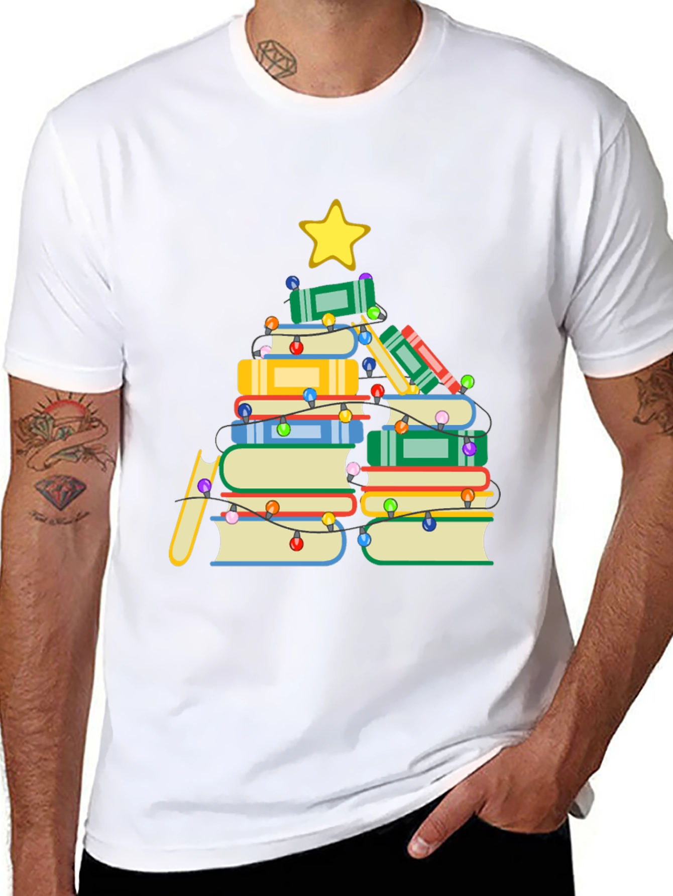 Book Christmas Tree T-Shirt - Holiday Reading