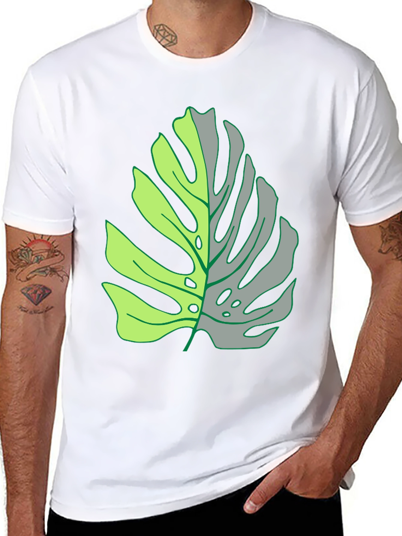 Two-Tone Monstera Leaf Graphic Tee