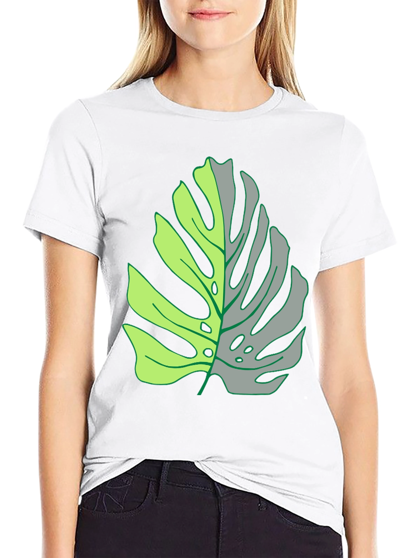 Two-Tone Monstera Leaf Graphic Tee