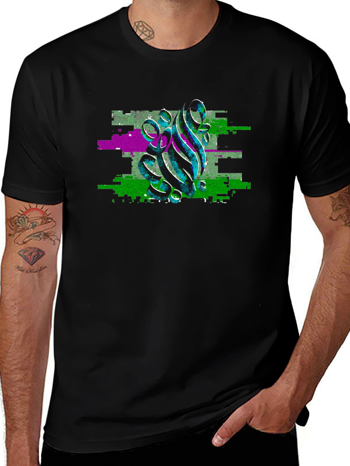 Glitch Art Graphic Black T-Shirt