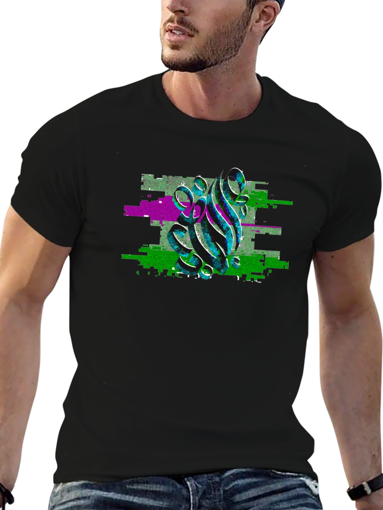 Glitch Art Graphic Black T-Shirt