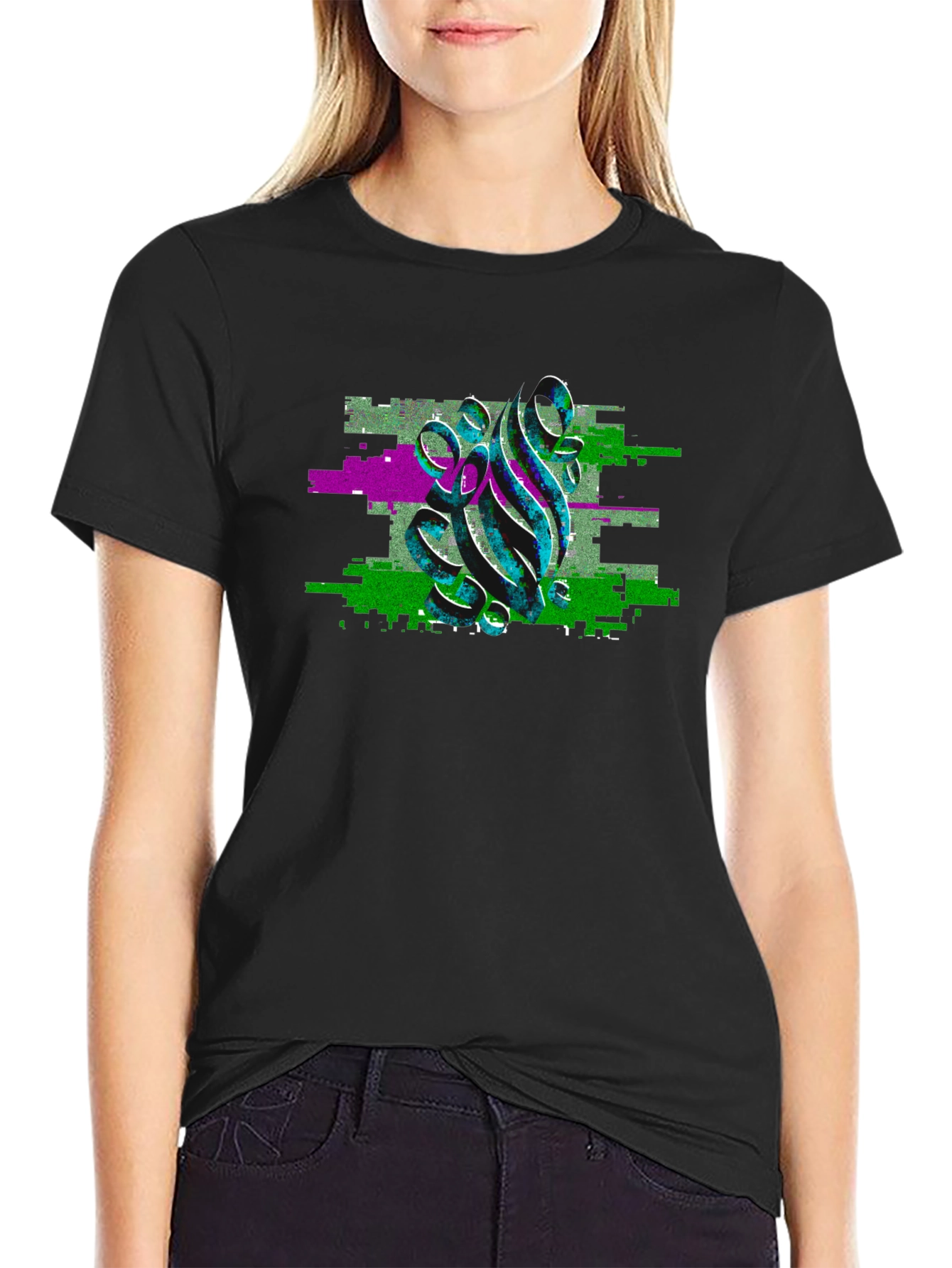 Glitch Art Graphic Black T-Shirt