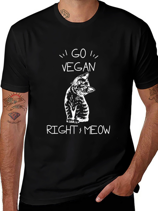 Go Vegan Right Meow T-Shirt - Cat Lover Vegetarian Tee