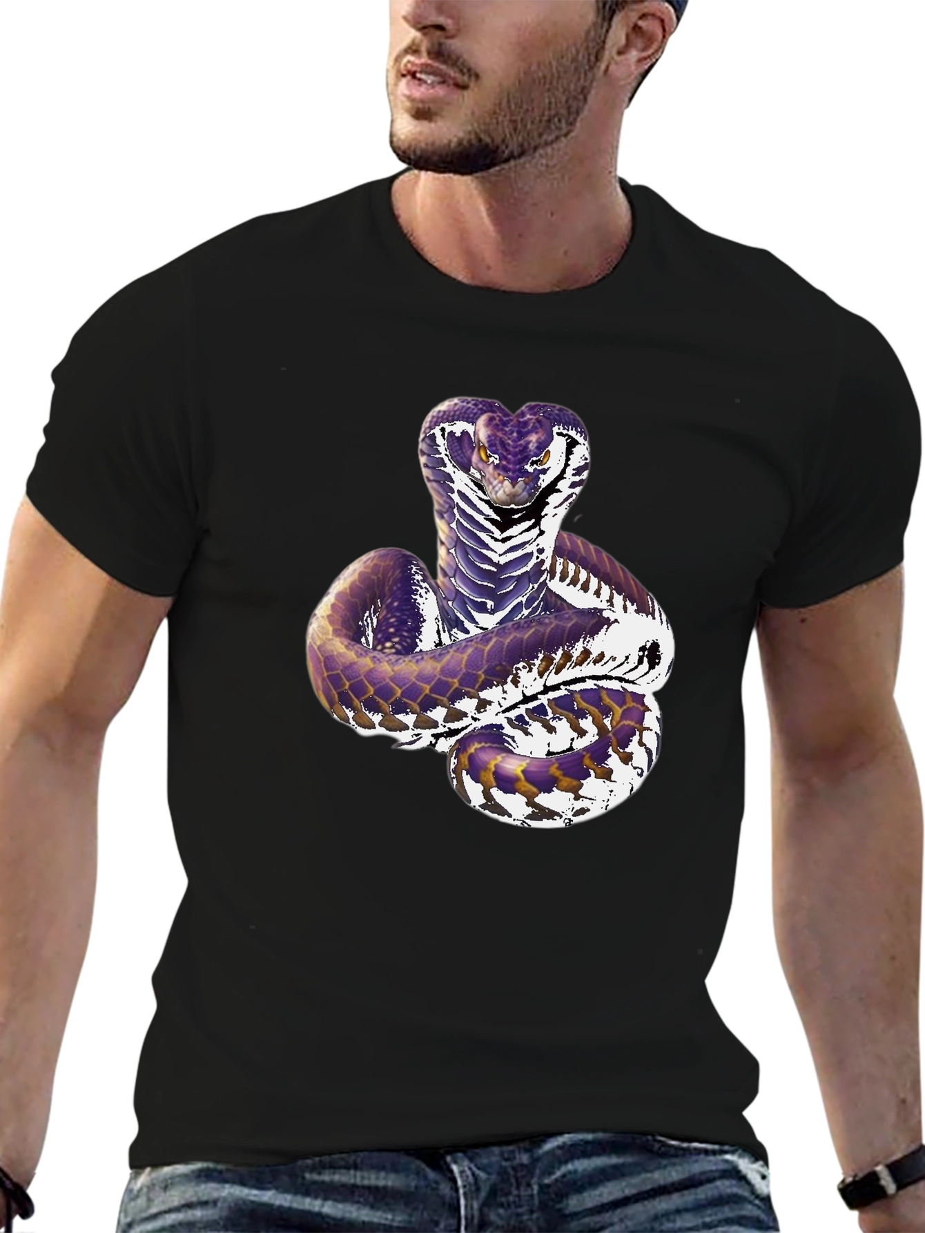 Mens Black Cobra Snake Graphic T-Shirt