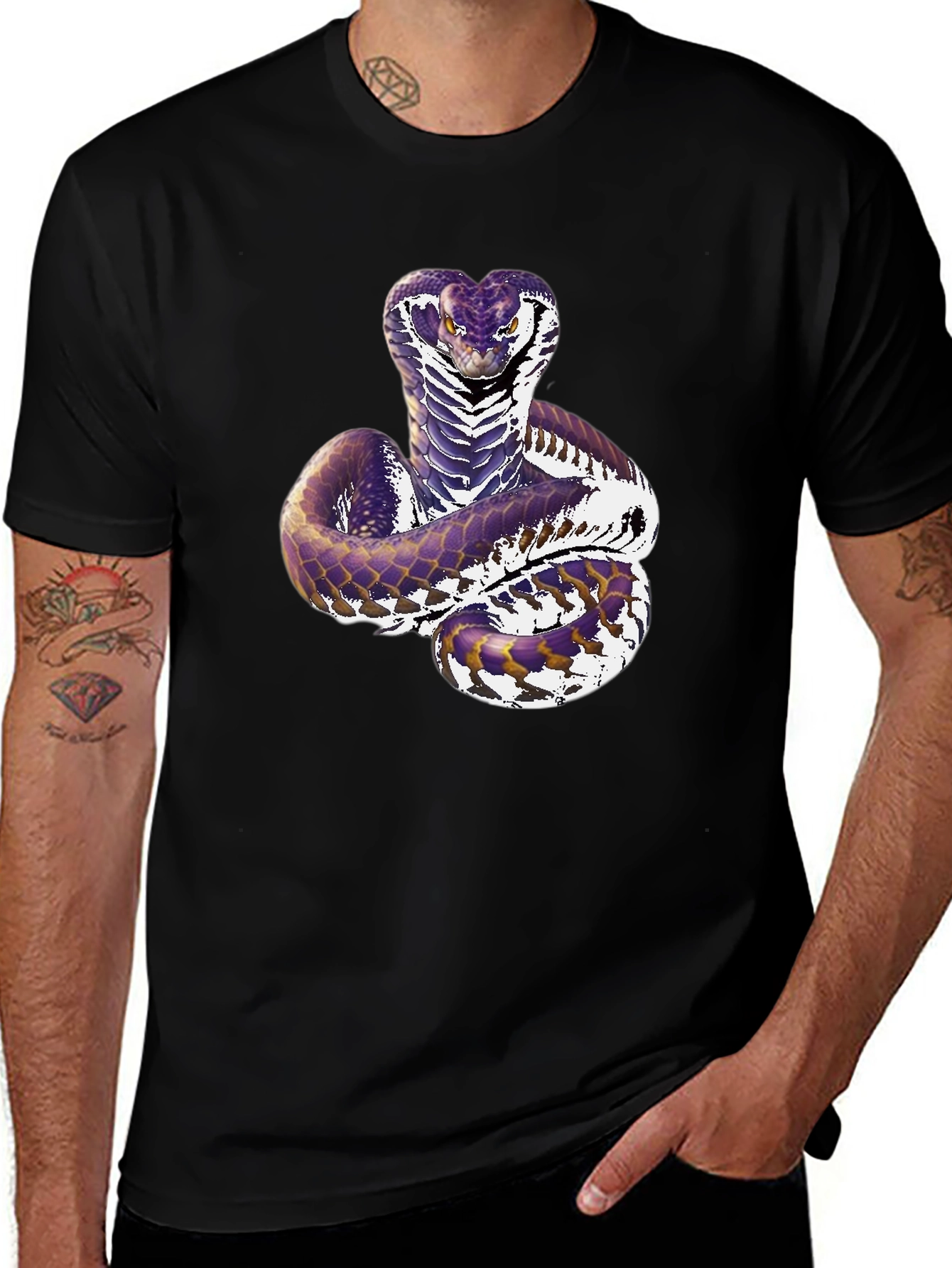 Mens Black Cobra Snake Graphic T-Shirt