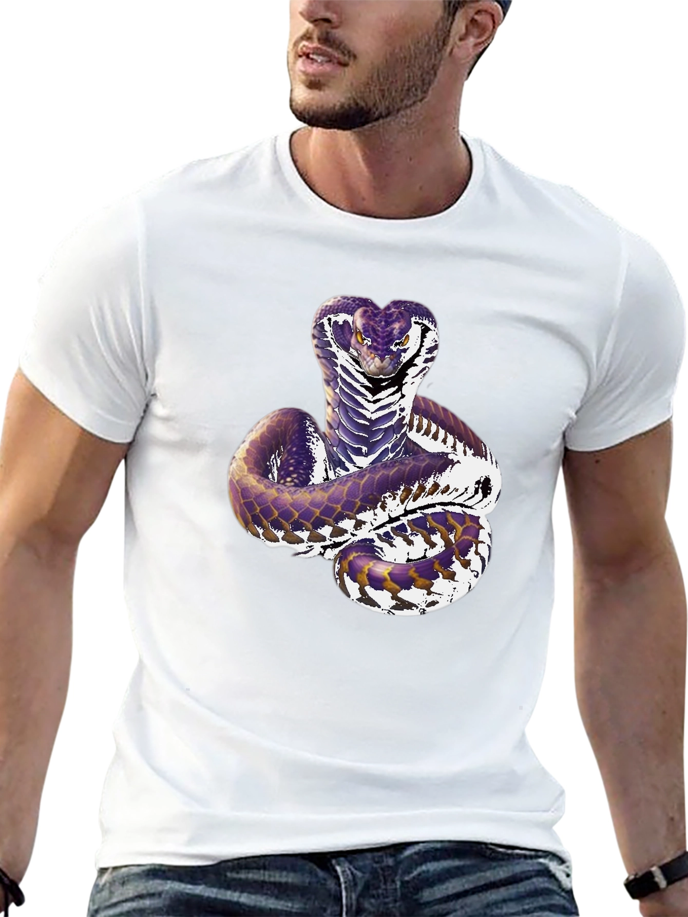 Mens Black Cobra Snake Graphic T-Shirt
