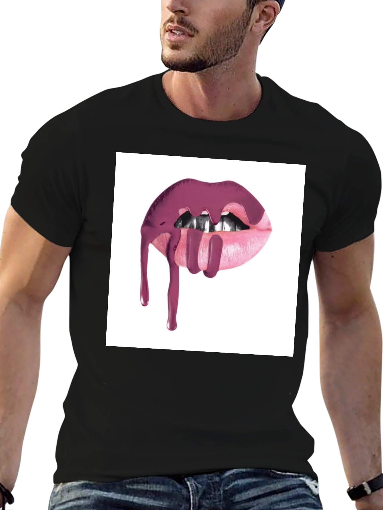 Lips Dripping Black T-Shirt - Modern Graphic Tee