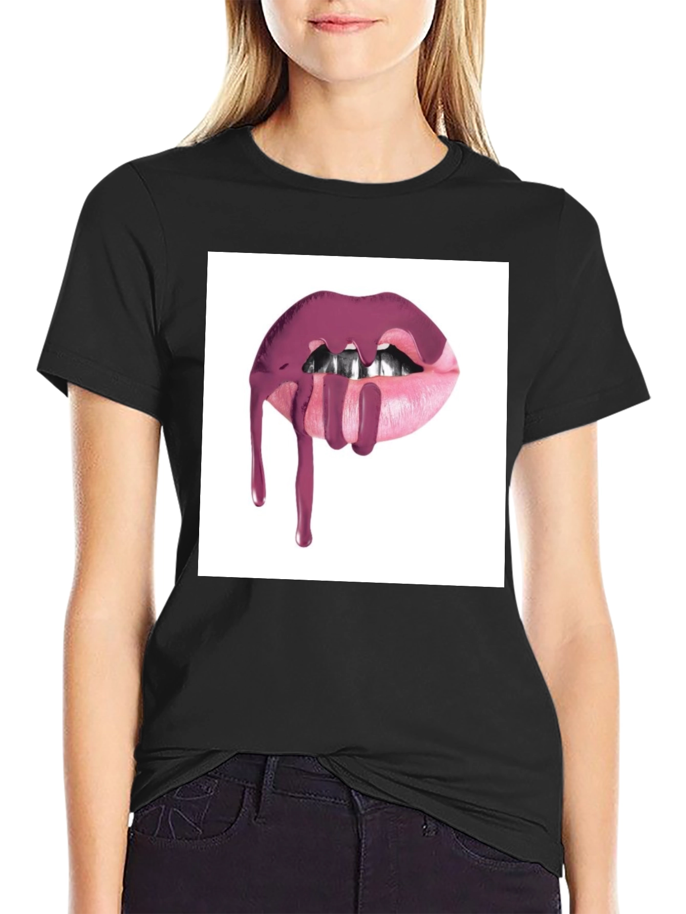 Lips Dripping Black T-Shirt - Modern Graphic Tee