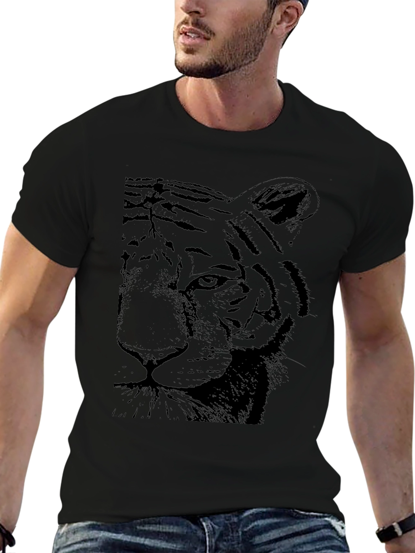 Mens Black Tiger Graphic Tee