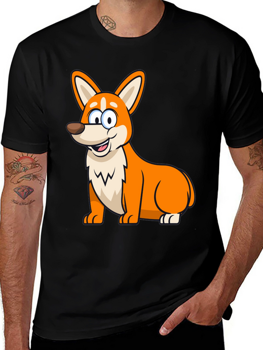 Cute Corgi Cartoon Black T-Shirt