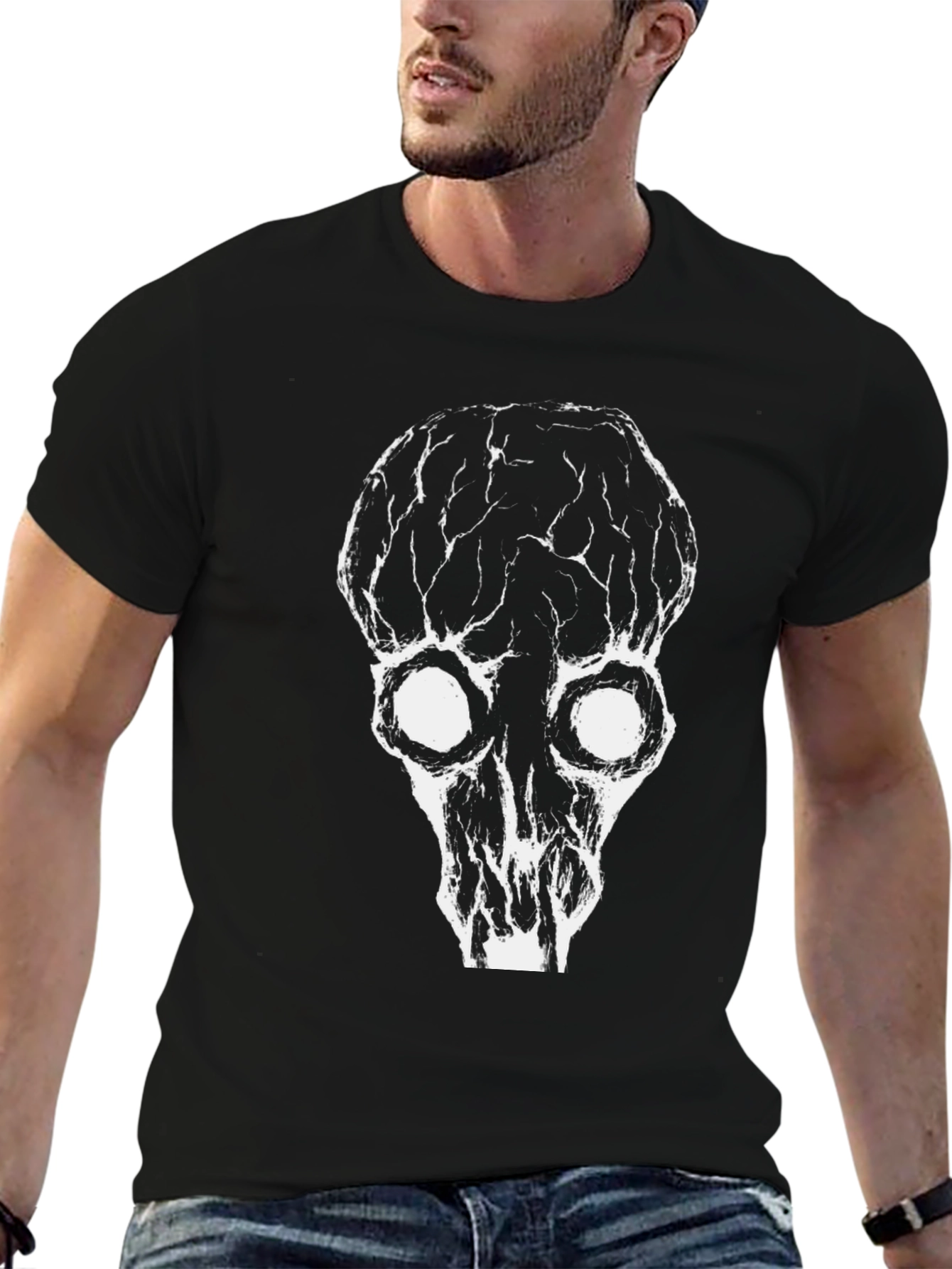 Grunge Skull Graphic Black T-Shirt