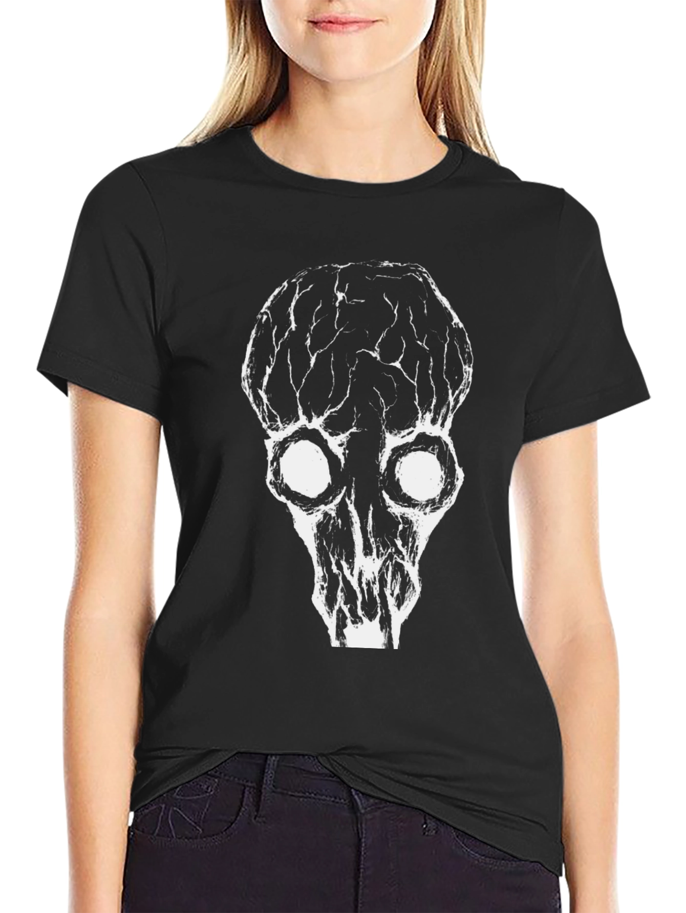 Grunge Skull Graphic Black T-Shirt