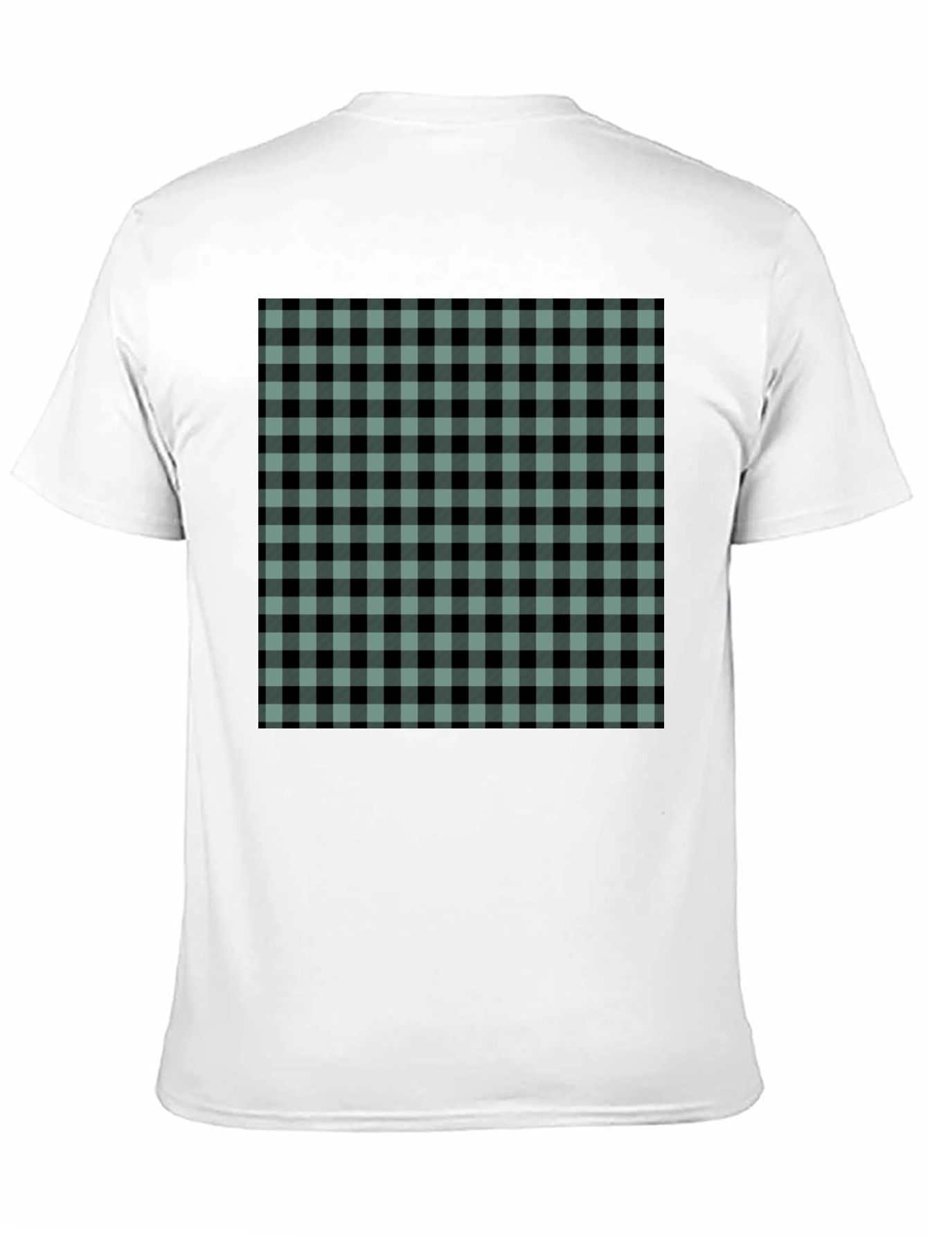 Mens Black T-Shirt with Buffalo Plaid Design