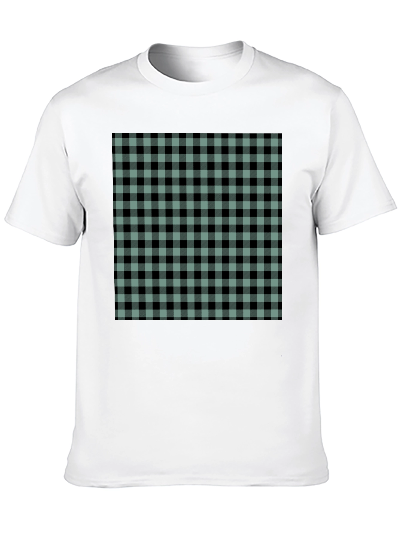 Mens Black T-Shirt with Buffalo Plaid Design