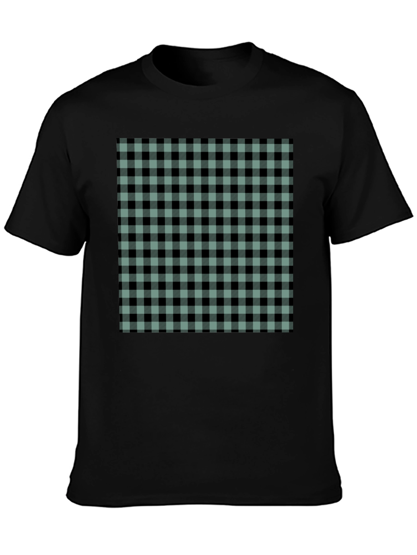 Mens Black T-Shirt with Buffalo Plaid Design