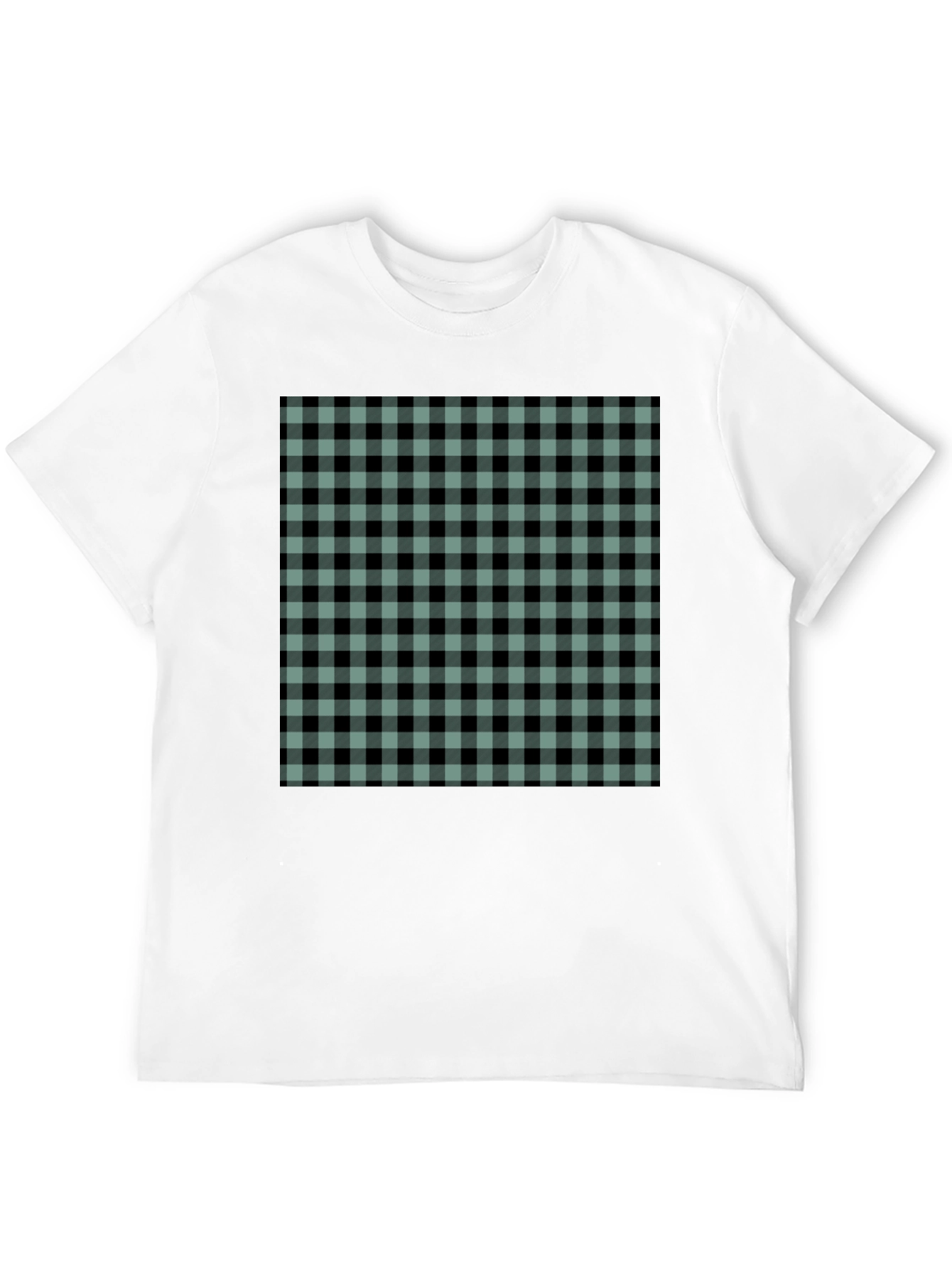 Mens Black T-Shirt with Buffalo Plaid Design