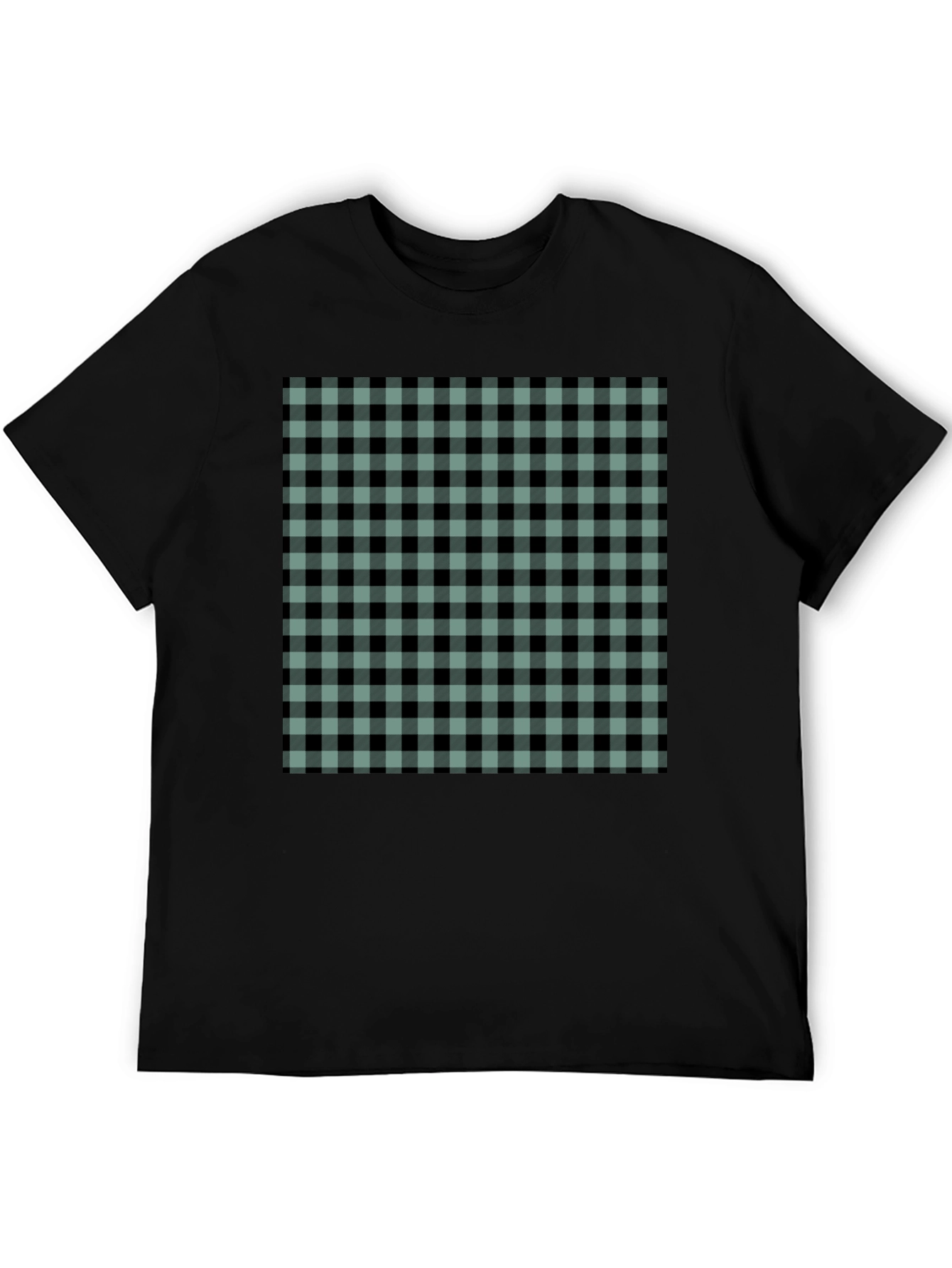 Mens Black T-Shirt with Buffalo Plaid Design