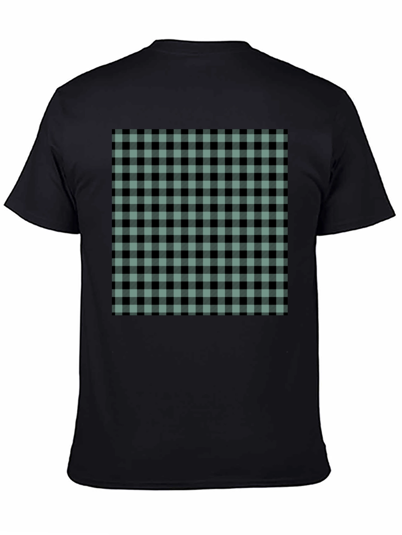 Mens Black T-Shirt with Buffalo Plaid Design