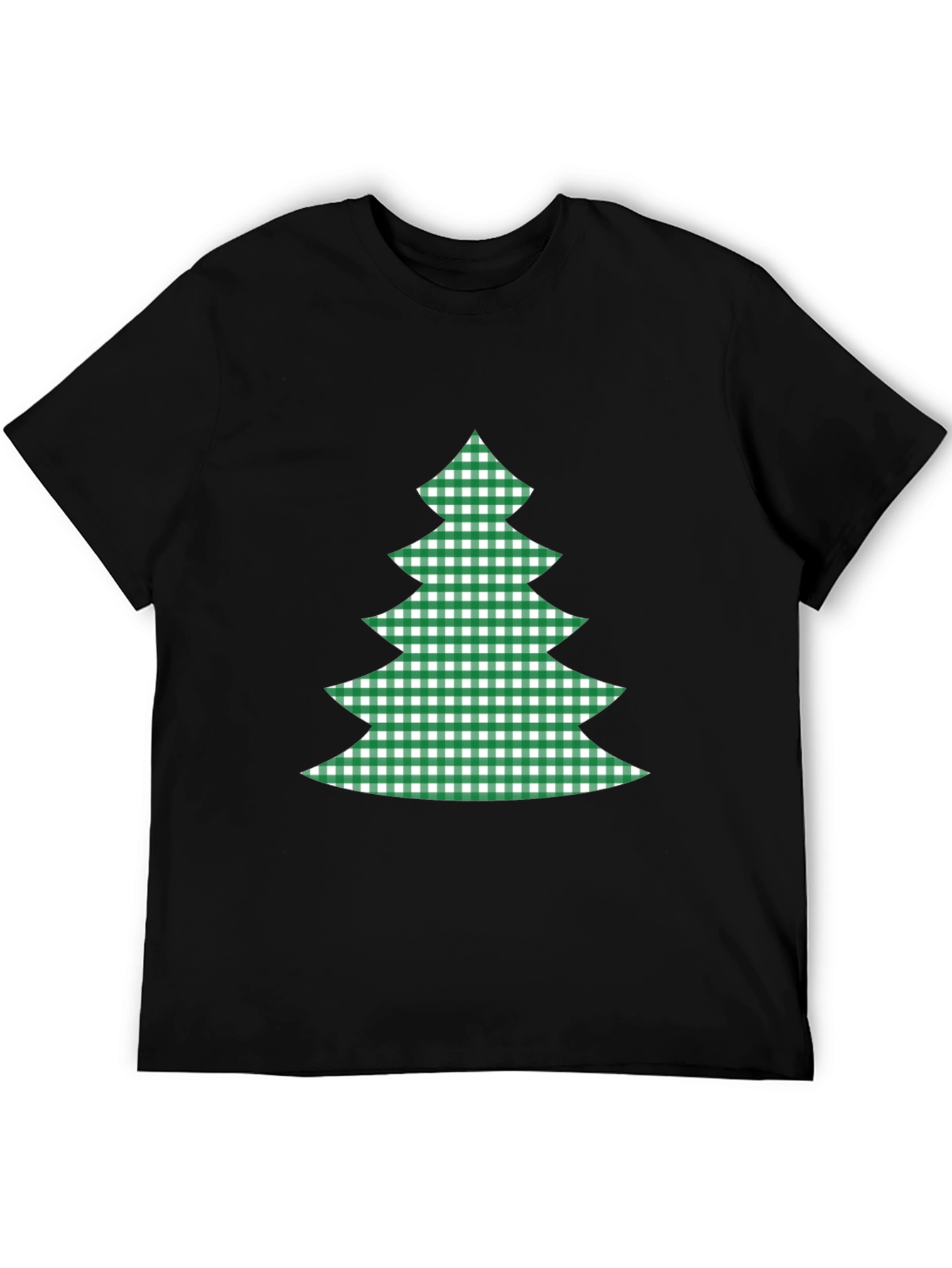 Festive Plaid Christmas Tree Graphic Tee - Black