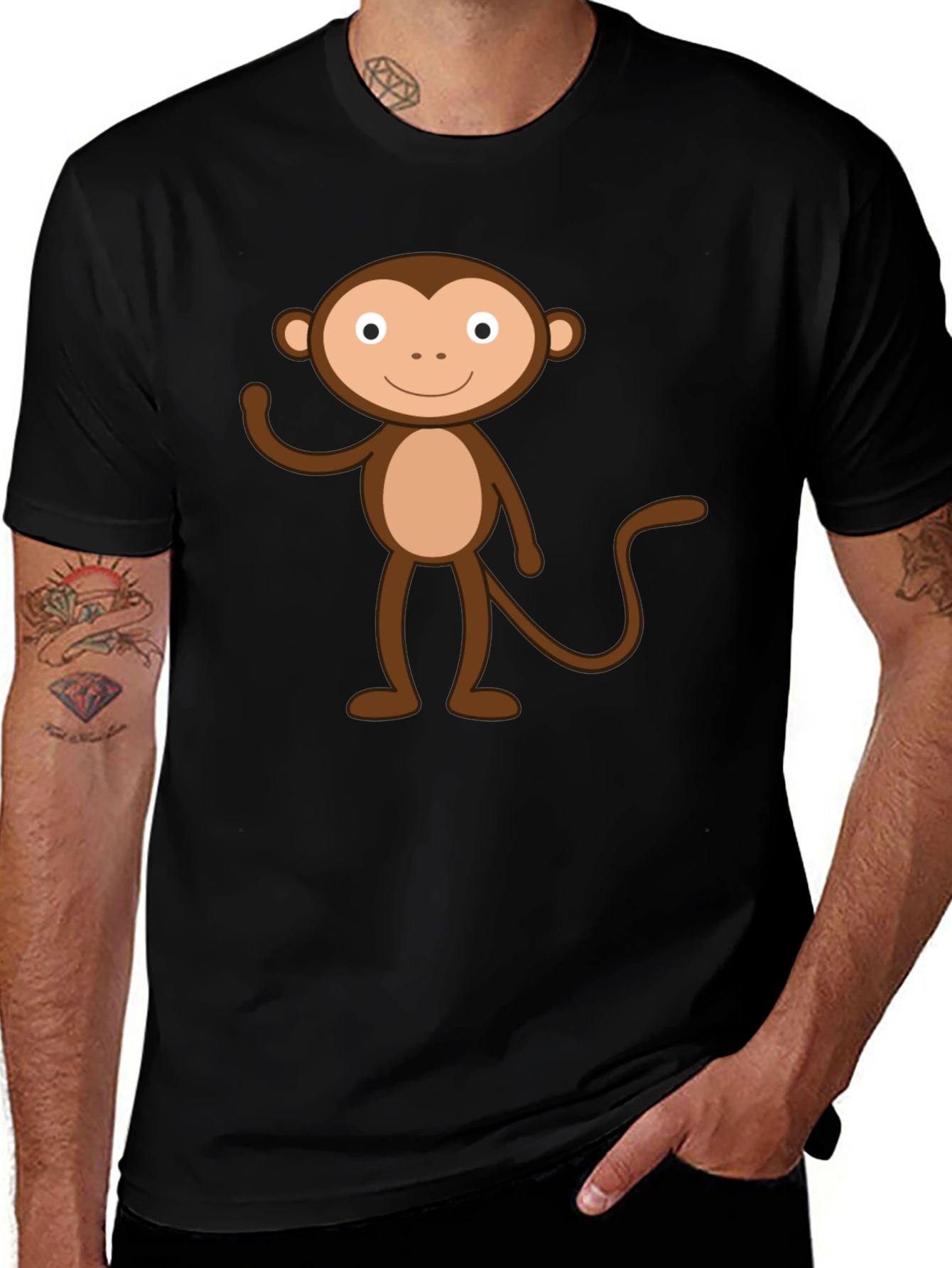 Cartoon Monkey Graphic Black T-Shirt