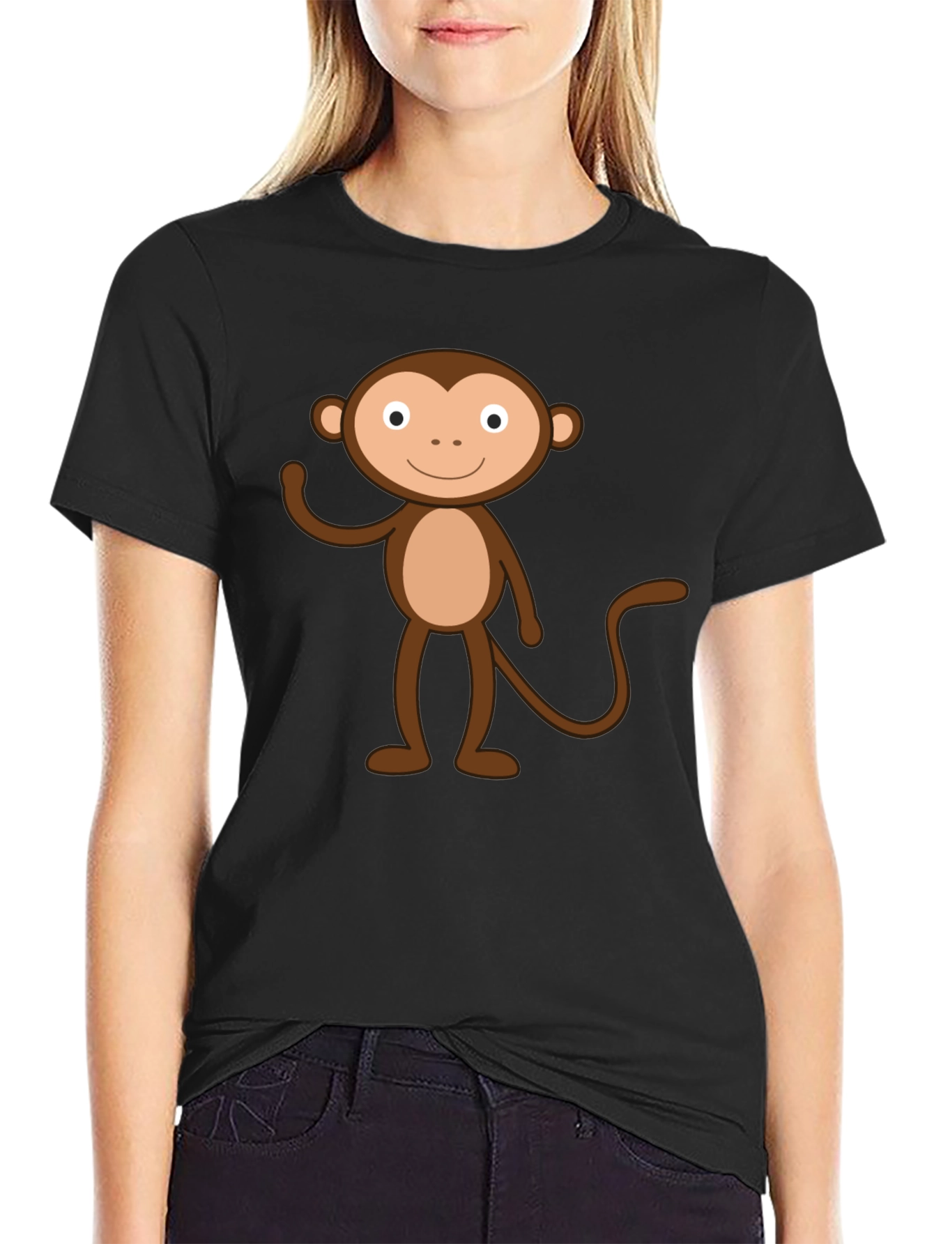 Cartoon Monkey Graphic Black T-Shirt