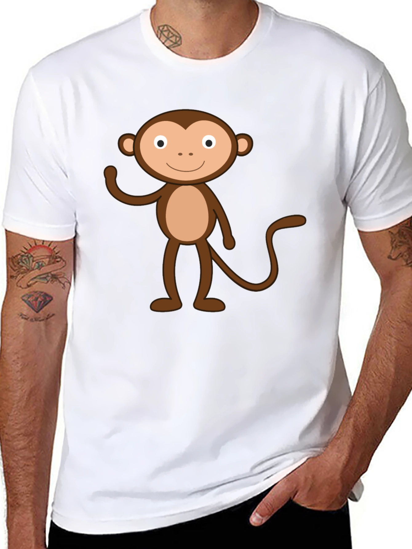 Cartoon Monkey Graphic Black T-Shirt
