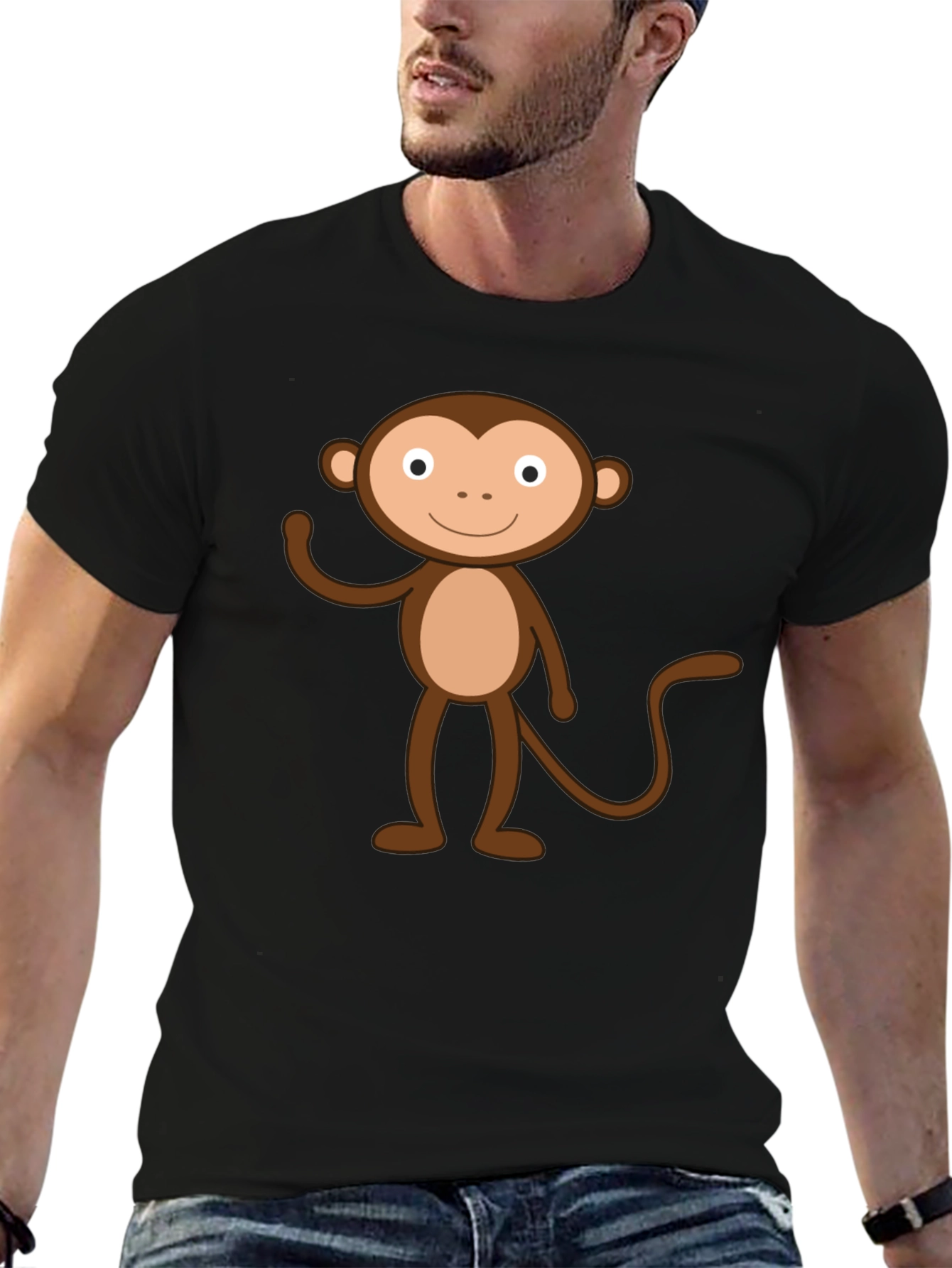 Cartoon Monkey Graphic Black T-Shirt